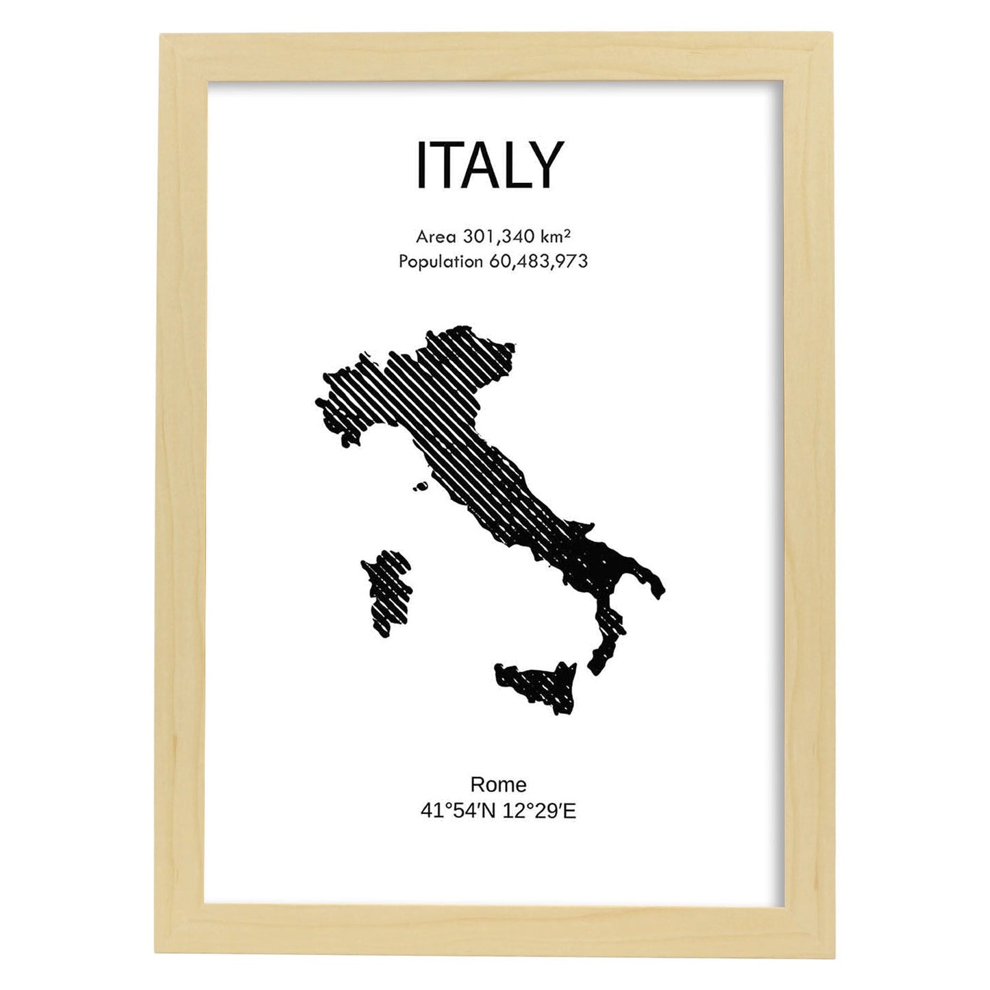 Poster de Italia. Láminas de paises y continentes del mundo.-Artwork-Nacnic-A4-Marco Madera clara-Nacnic Estudio SL