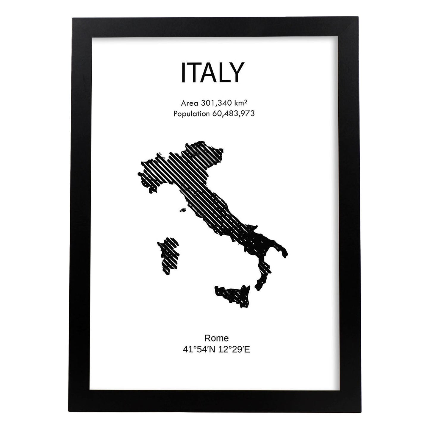 Poster de Italia. Láminas de paises y continentes del mundo.-Artwork-Nacnic-A4-Marco Negro-Nacnic Estudio SL