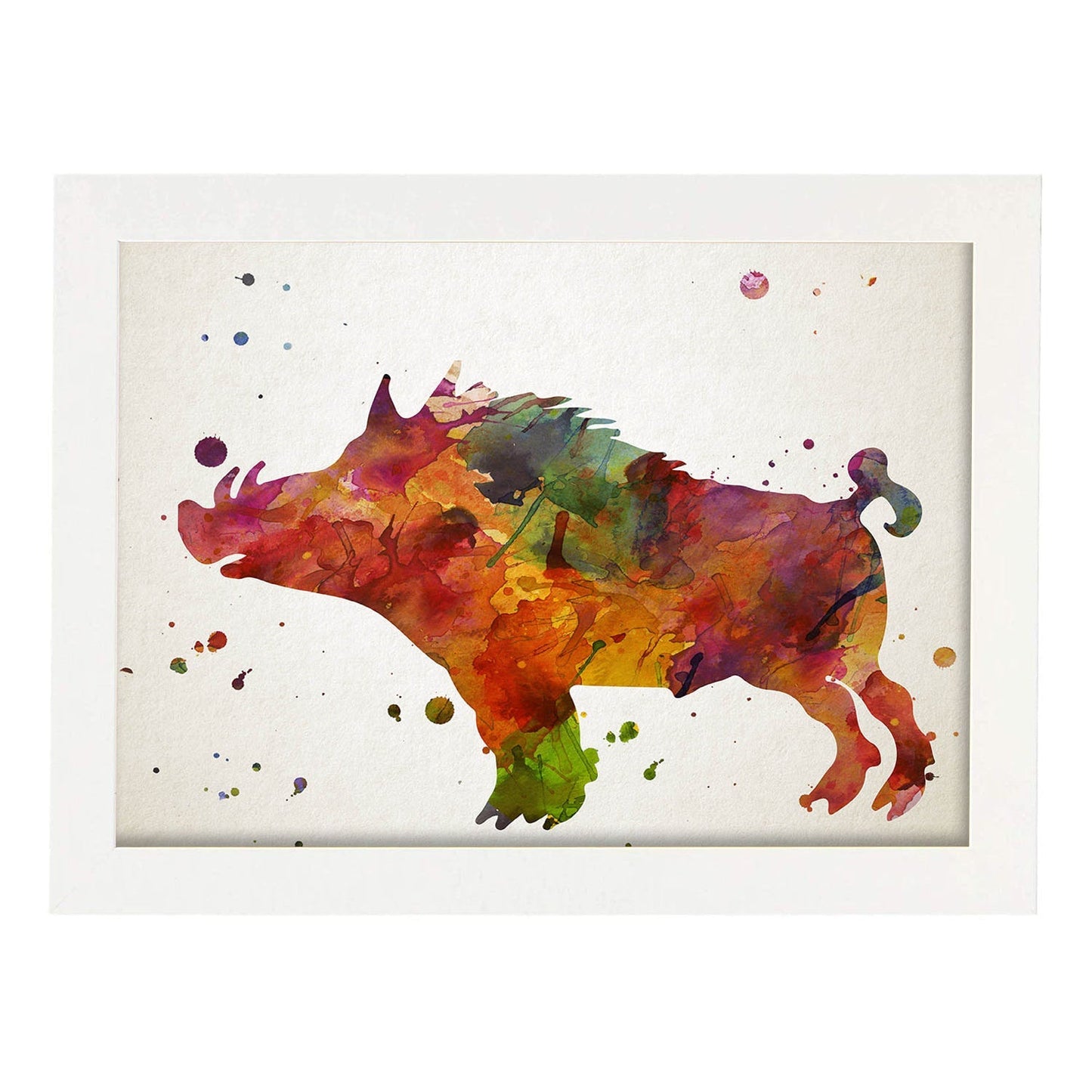 Poster de Jabalí estilo acuarela. Láminas de animales con estilo acuarela-Artwork-Nacnic-A3-Marco Blanco-Nacnic Estudio SL