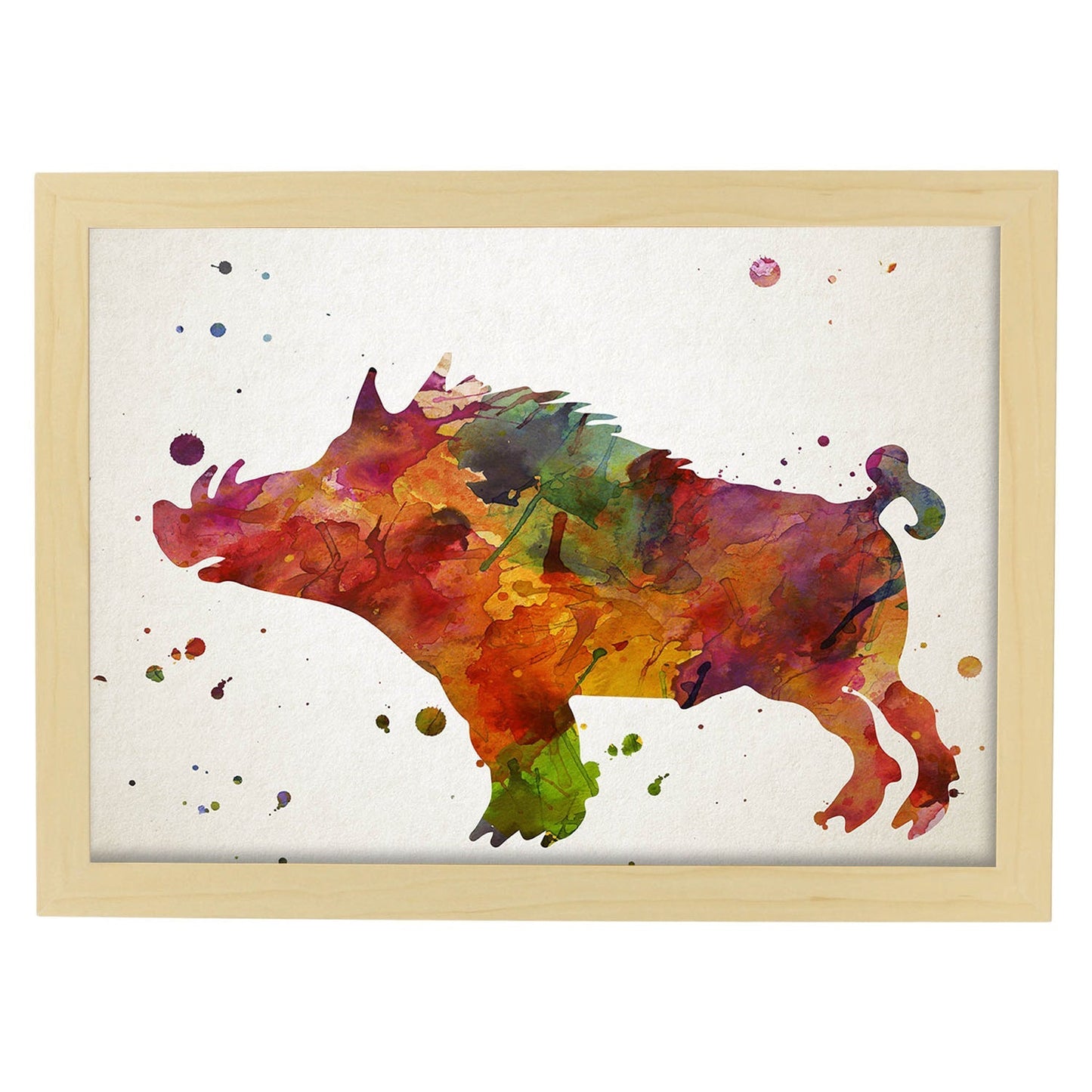 Poster de Jabalí estilo acuarela. Láminas de animales con estilo acuarela-Artwork-Nacnic-A4-Marco Madera clara-Nacnic Estudio SL