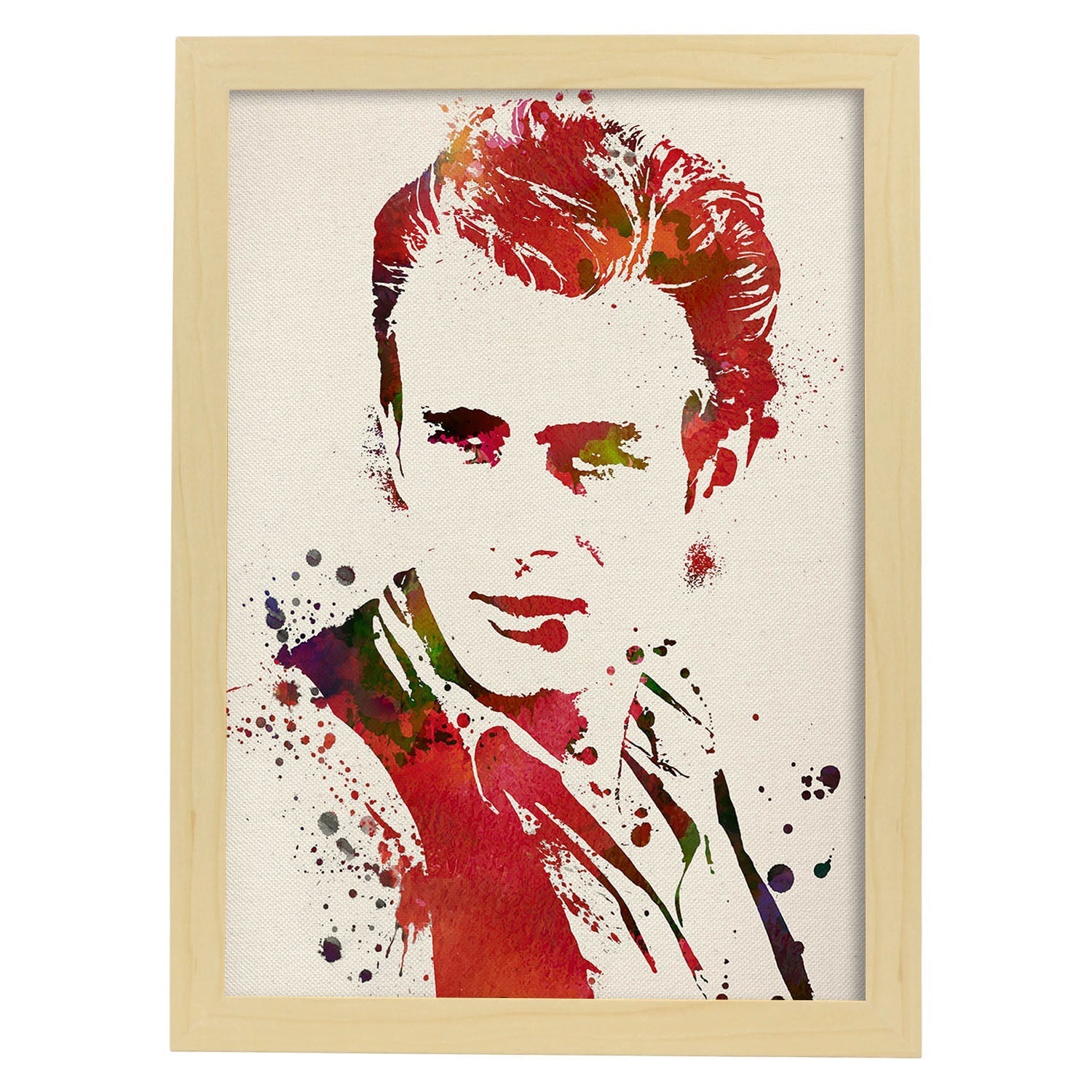 Poster de James Dean con diseño acuarela. Mix de láminas con estilo acuarela-Artwork-Nacnic-A3-Marco Madera clara-Nacnic Estudio SL