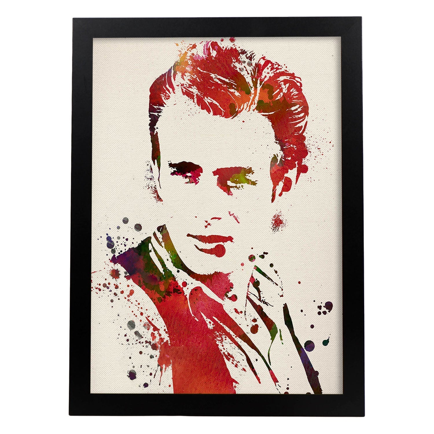Poster de James Dean con diseño acuarela. Mix de láminas con estilo acuarela-Artwork-Nacnic-A3-Marco Negro-Nacnic Estudio SL