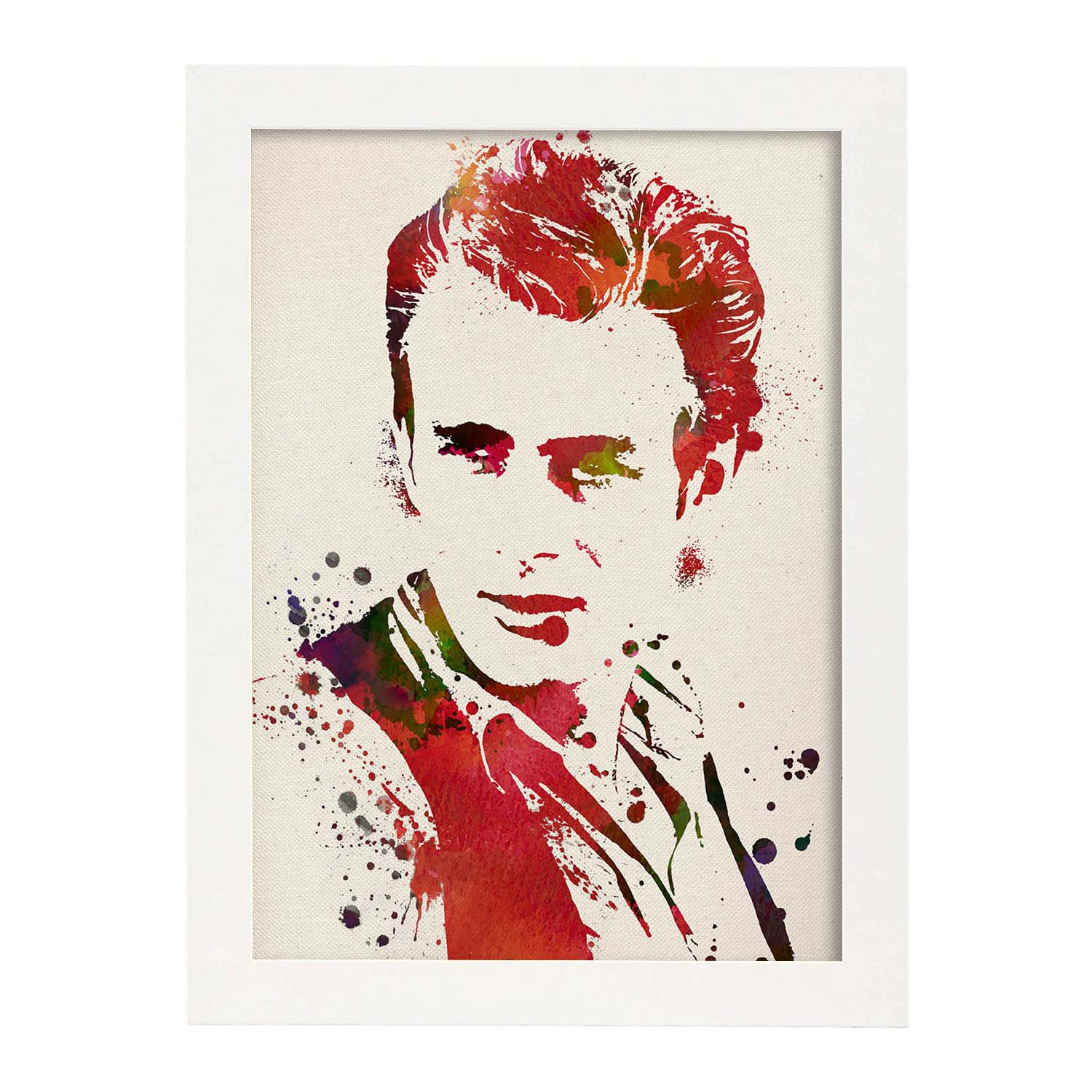 Poster de James Dean con diseño acuarela. Mix de láminas con estilo acuarela-Artwork-Nacnic-A4-Marco Blanco-Nacnic Estudio SL