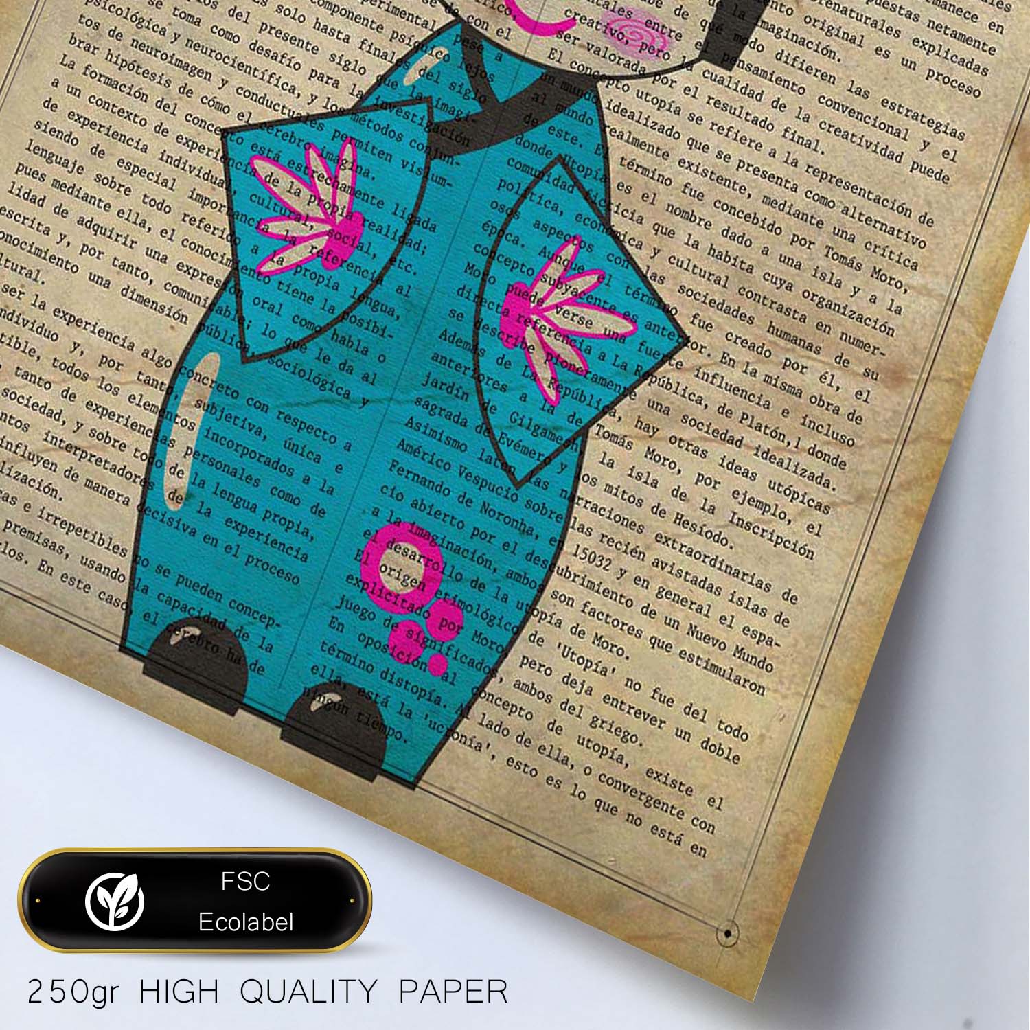 Poster de Japonesa kimono azul. Láminas de geishas. Diseños japoneses con definiciones de la cultura japonesa.-Artwork-Nacnic-Nacnic Estudio SL