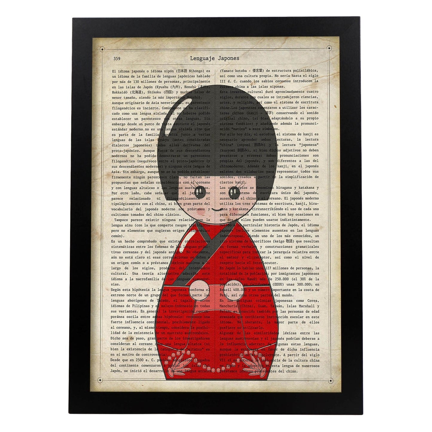 Poster de Japonesa kimono rojo. Láminas de geishas. Diseños japoneses con definiciones de la cultura japonesa.-Artwork-Nacnic-A3-Marco Negro-Nacnic Estudio SL