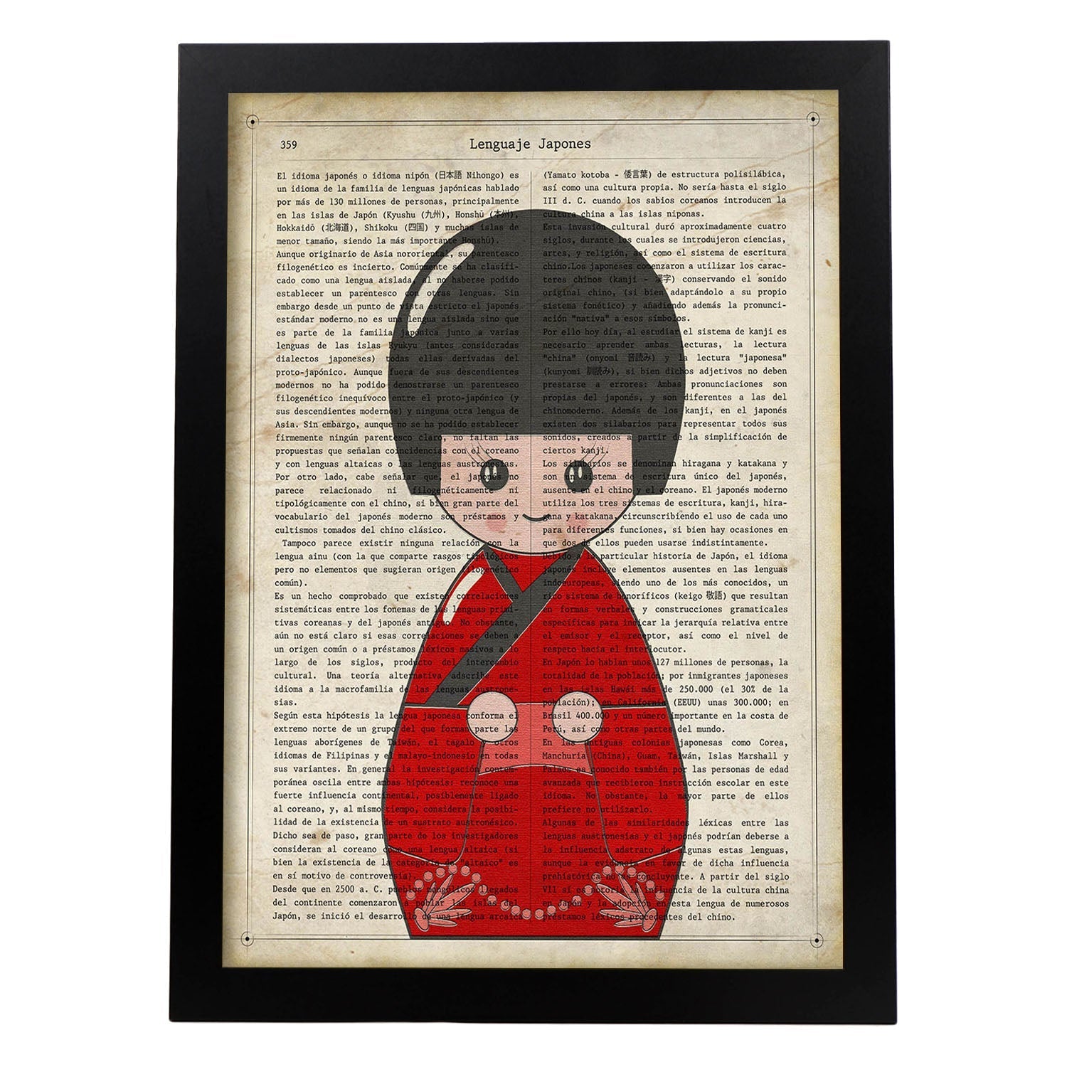 Poster de Japonesa kimono rojo. Láminas de geishas. Diseños japoneses con definiciones de la cultura japonesa.-Artwork-Nacnic-A4-Marco Negro-Nacnic Estudio SL