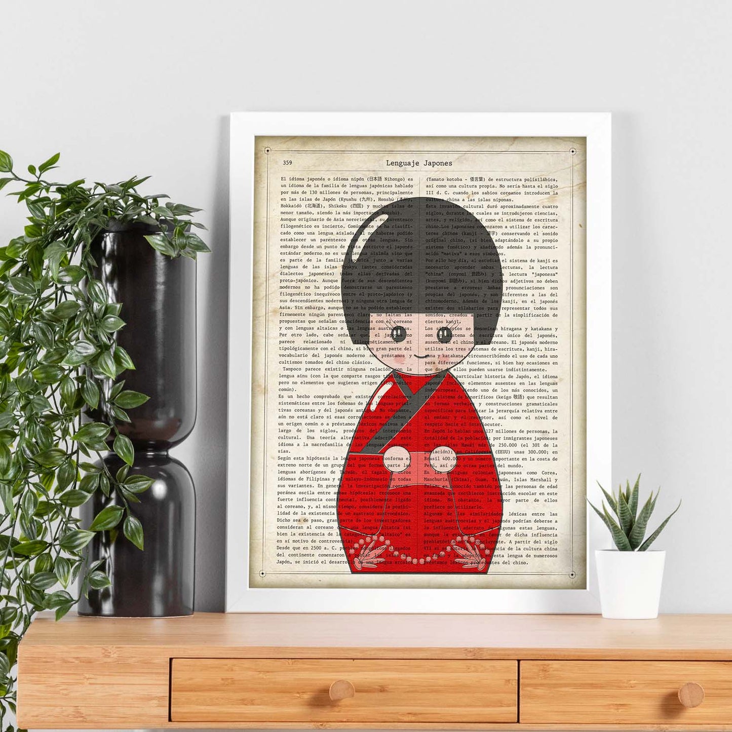 Poster de Japonesa kimono rojo. Láminas de geishas. Diseños japoneses con definiciones de la cultura japonesa.-Artwork-Nacnic-Nacnic Estudio SL