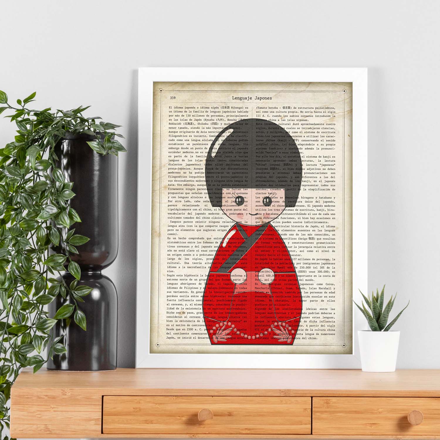 Poster de Japonesa kimono rojo. Láminas de geishas. Diseños japoneses con definiciones de la cultura japonesa.-Artwork-Nacnic-Nacnic Estudio SL