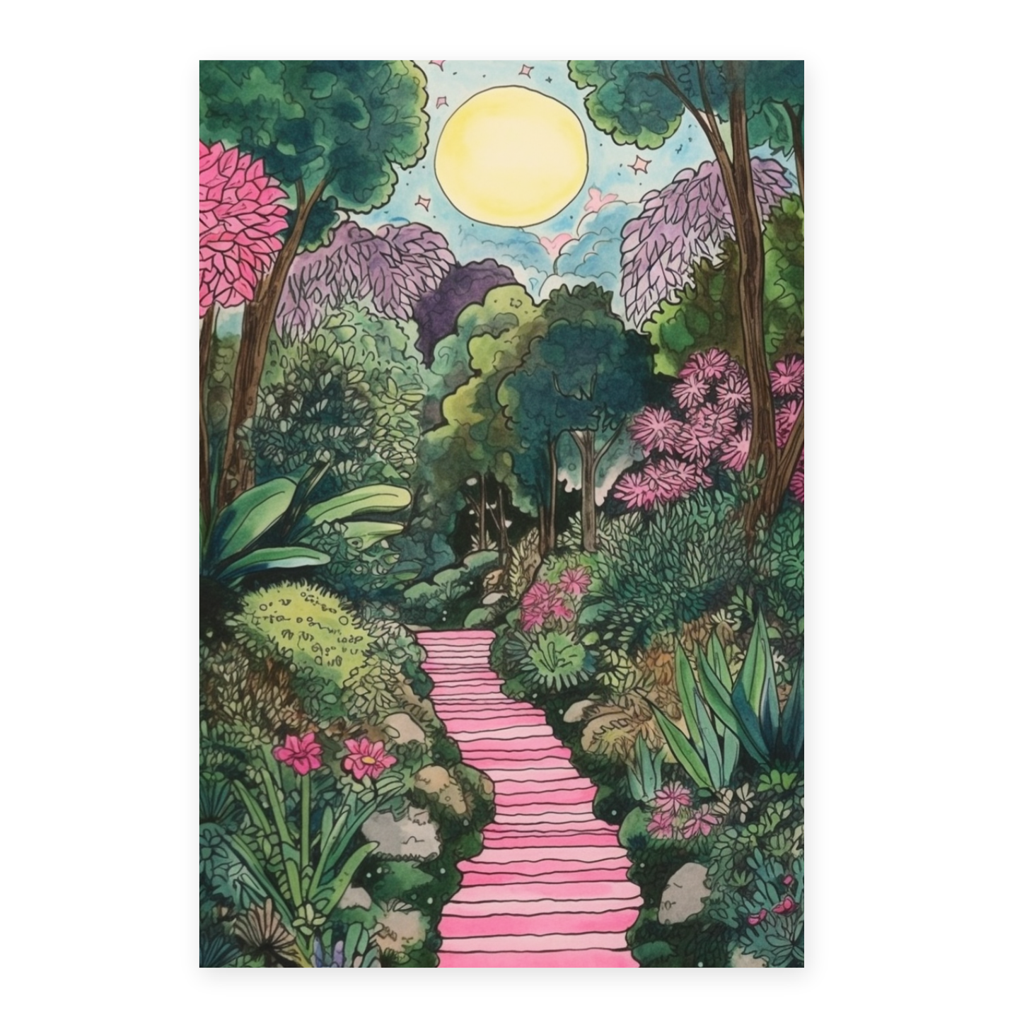 Póster de Jardín con Acuarela de Flores