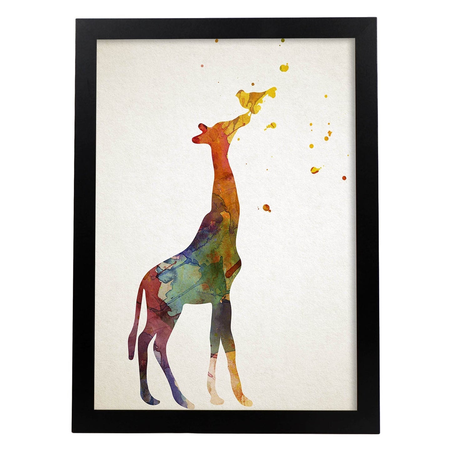 Poster de Jirafa estilo acuarela. Láminas de animales con estilo acuarela-Artwork-Nacnic-A4-Marco Negro-Nacnic Estudio SL
