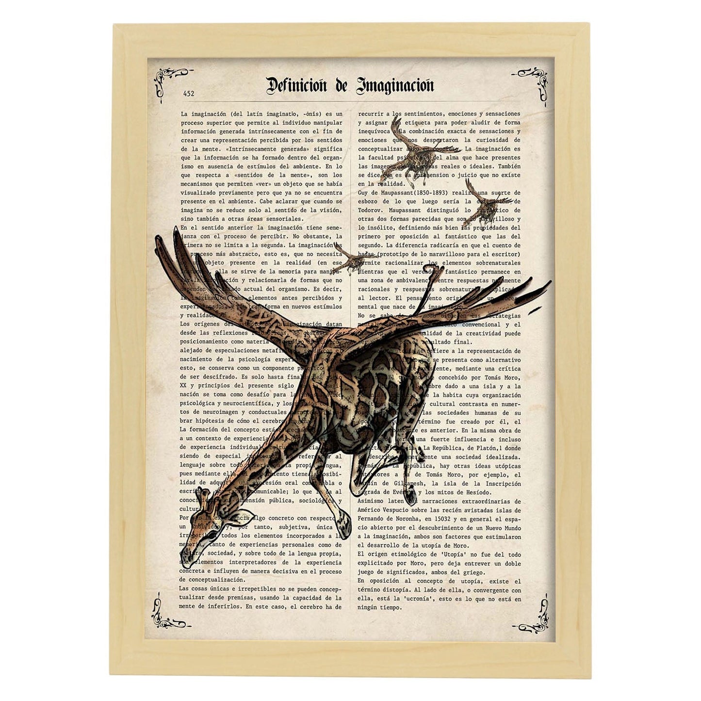 Poster de Jirafa voladora. Láminas de animales con definiciones. Ilustraciones de animales con textos.-Artwork-Nacnic-A4-Marco Madera clara-Nacnic Estudio SL