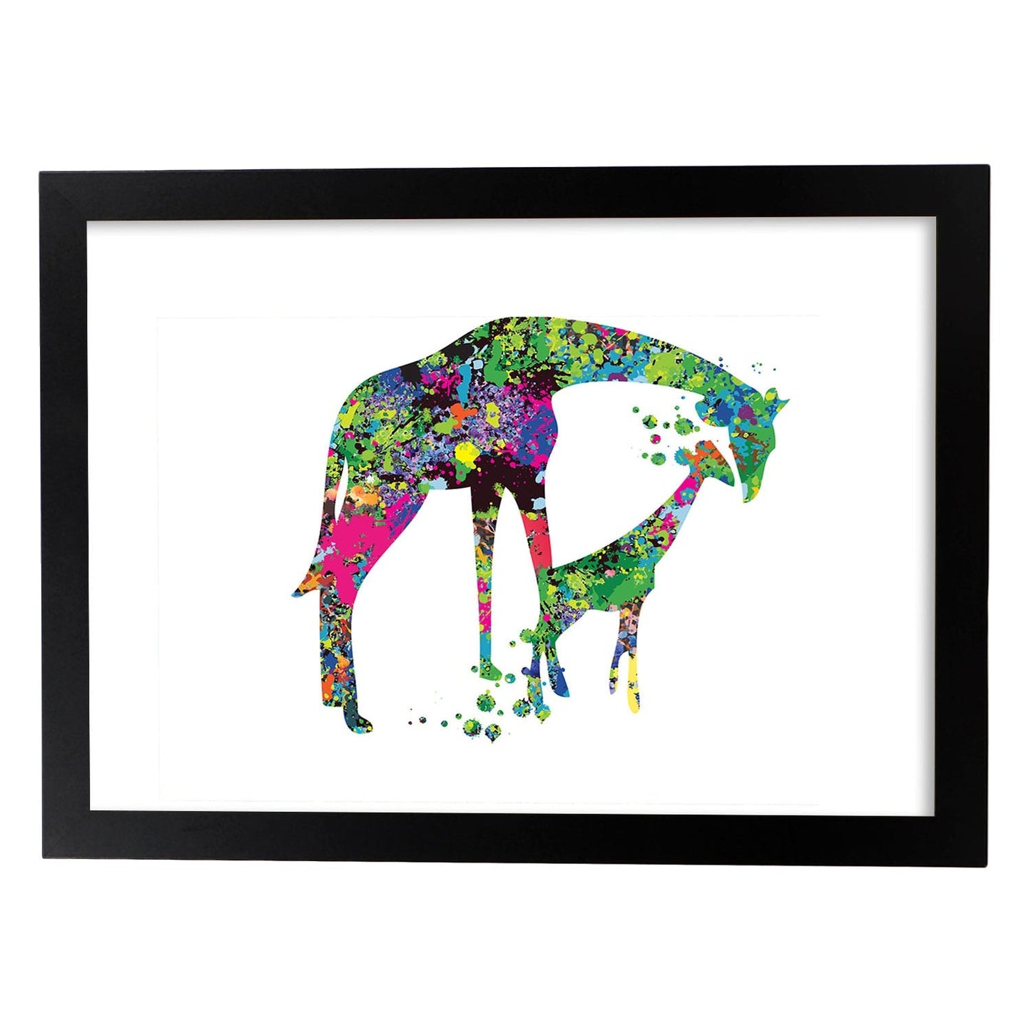 Poster de Jirafas en familia estilo acuarela. Mix de láminas con estilo acuarela-Artwork-Nacnic-A4-Marco Negro-Nacnic Estudio SL