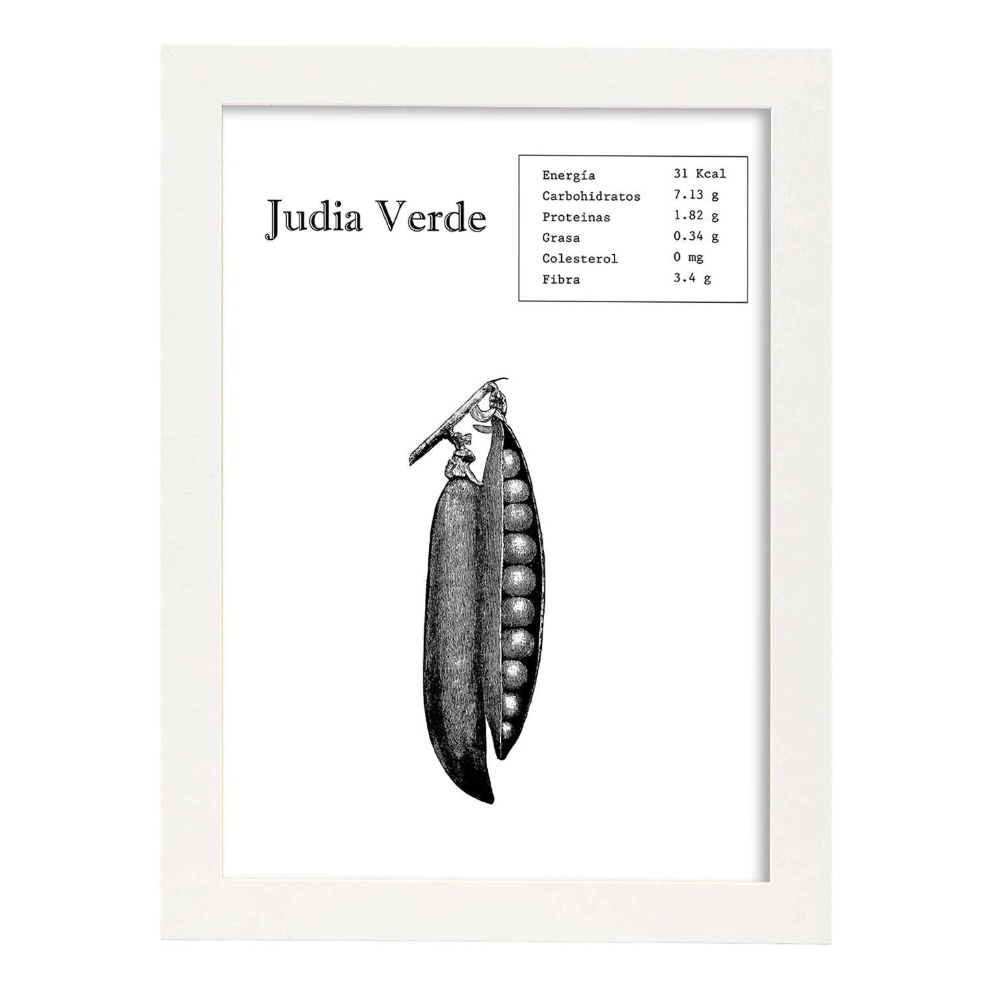 Poster de Judia Verde. Láminas de frutas y verduras.-Artwork-Nacnic-A3-Marco Blanco-Nacnic Estudio SL