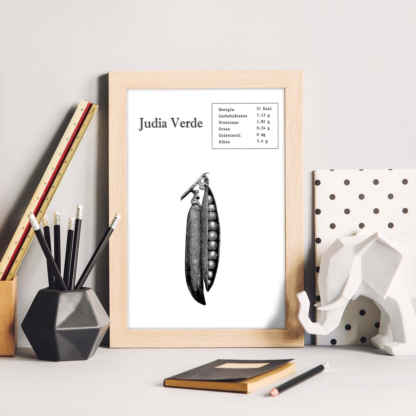 Poster de Judia Verde. Láminas de frutas y verduras.-Artwork-Nacnic-Nacnic Estudio SL