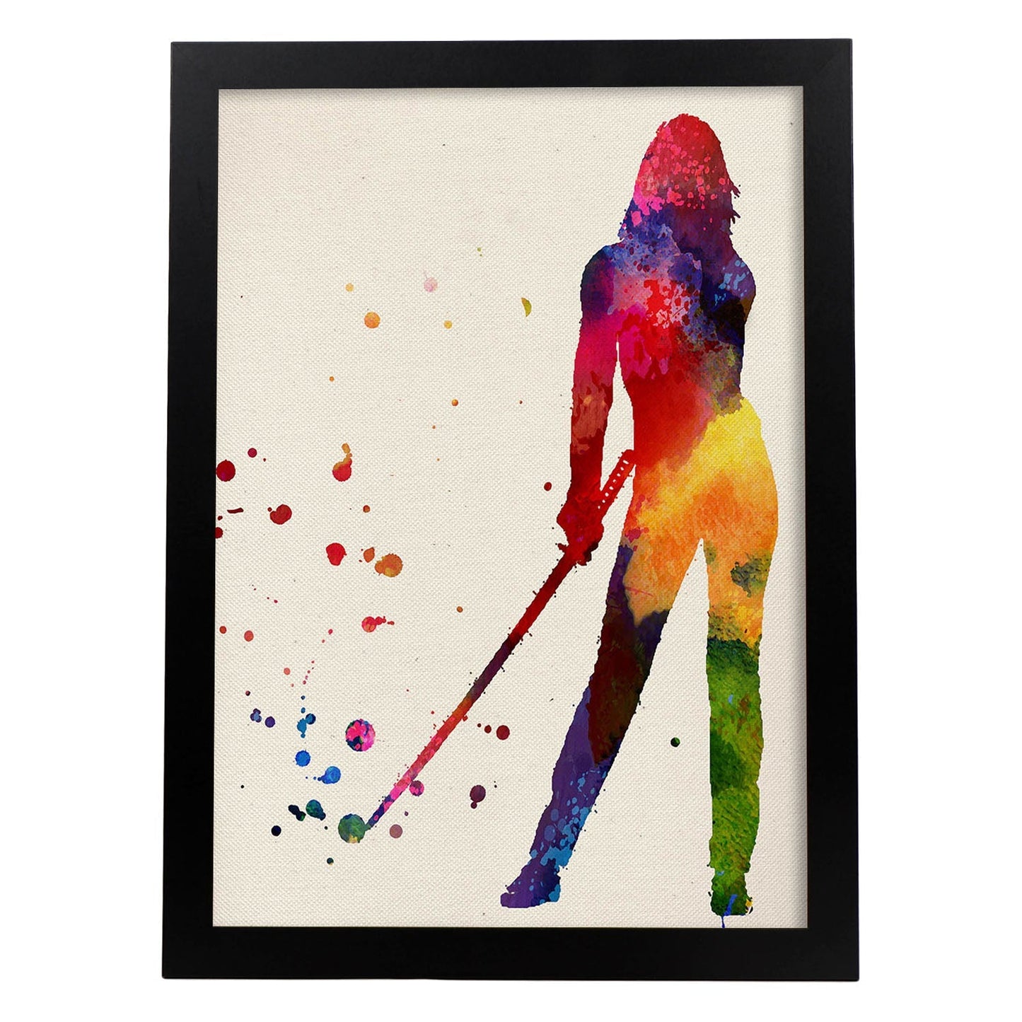 Poster de Kill bill. Láminas de cine, películas, y actores. Posters de películas antiguas con estilo acuarela.-Artwork-Nacnic-A4-Marco Negro-Nacnic Estudio SL
