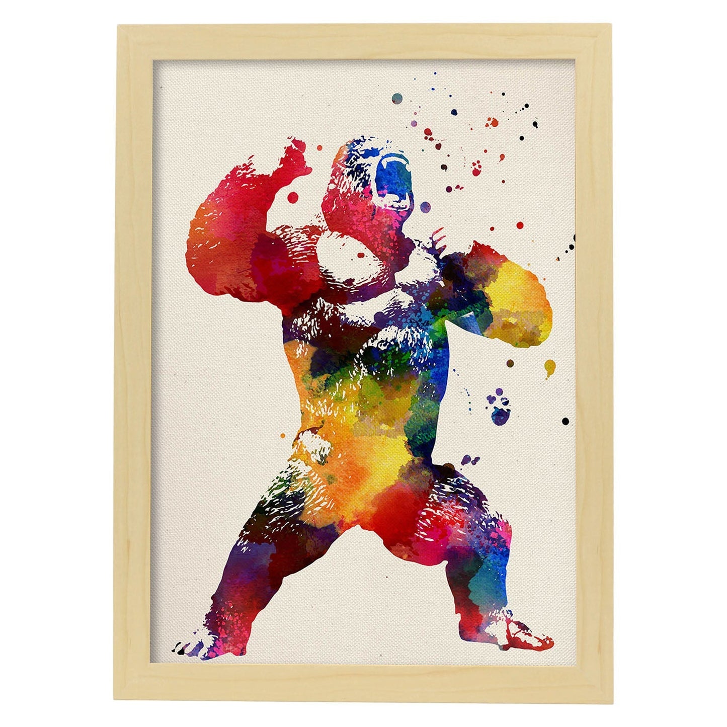 Poster de king kong con diseño acuarela. Mix de láminas con estilo acuarela-Artwork-Nacnic-A3-Marco Madera clara-Nacnic Estudio SL
