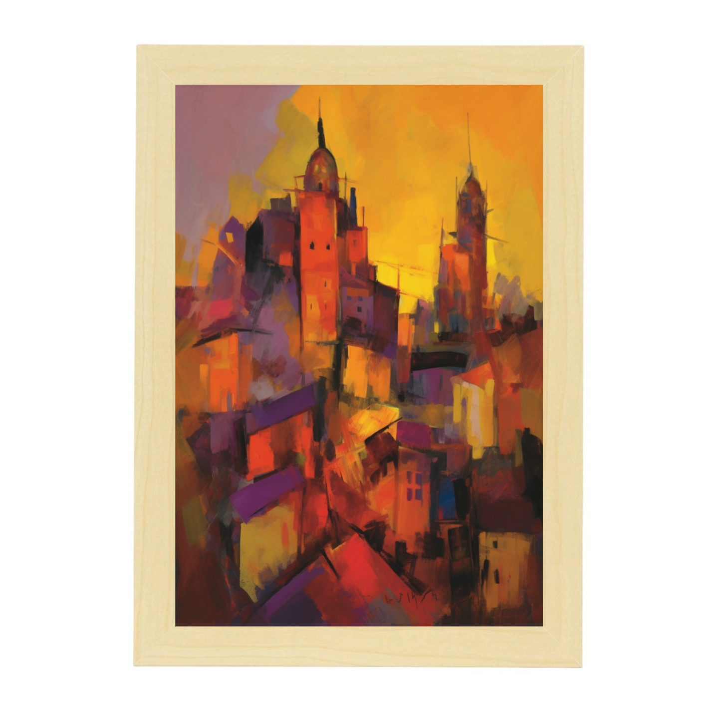 Póster de la ciudad famosa al atardecer