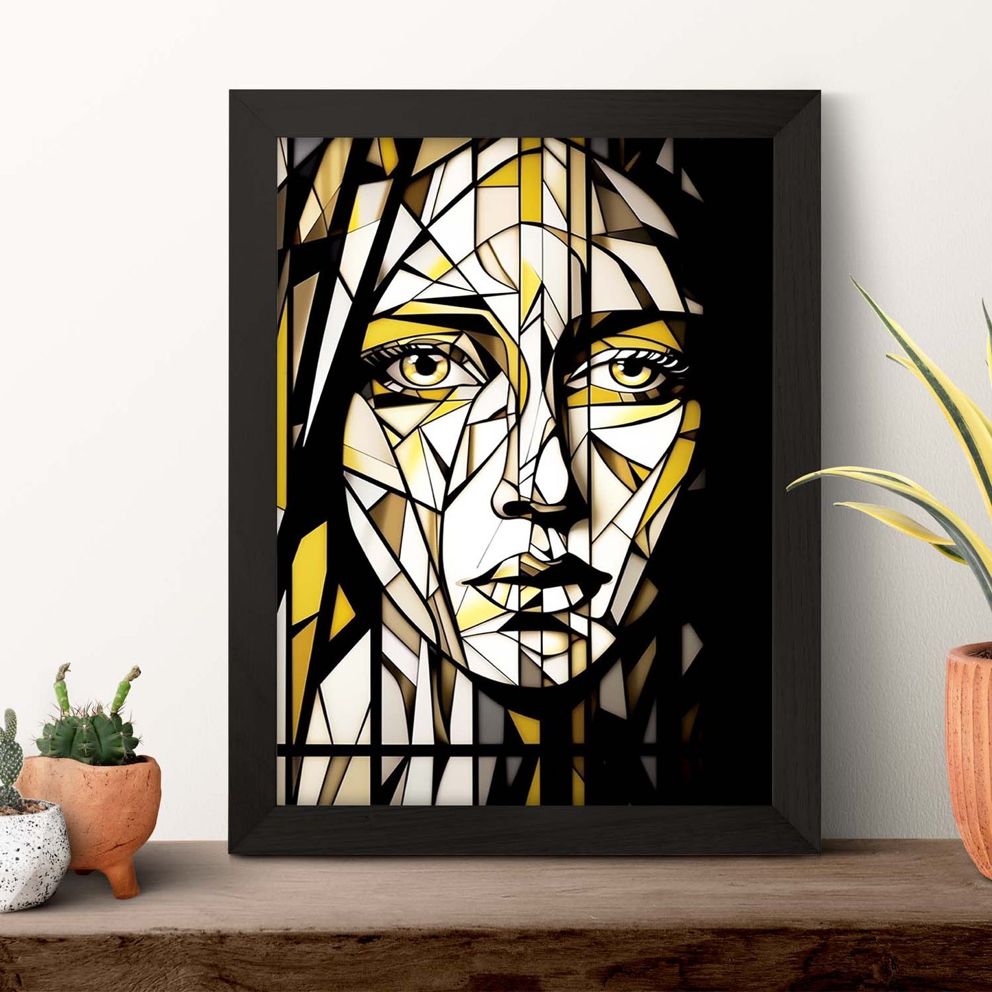 Lámina de pintura blanca con rostro de mujer