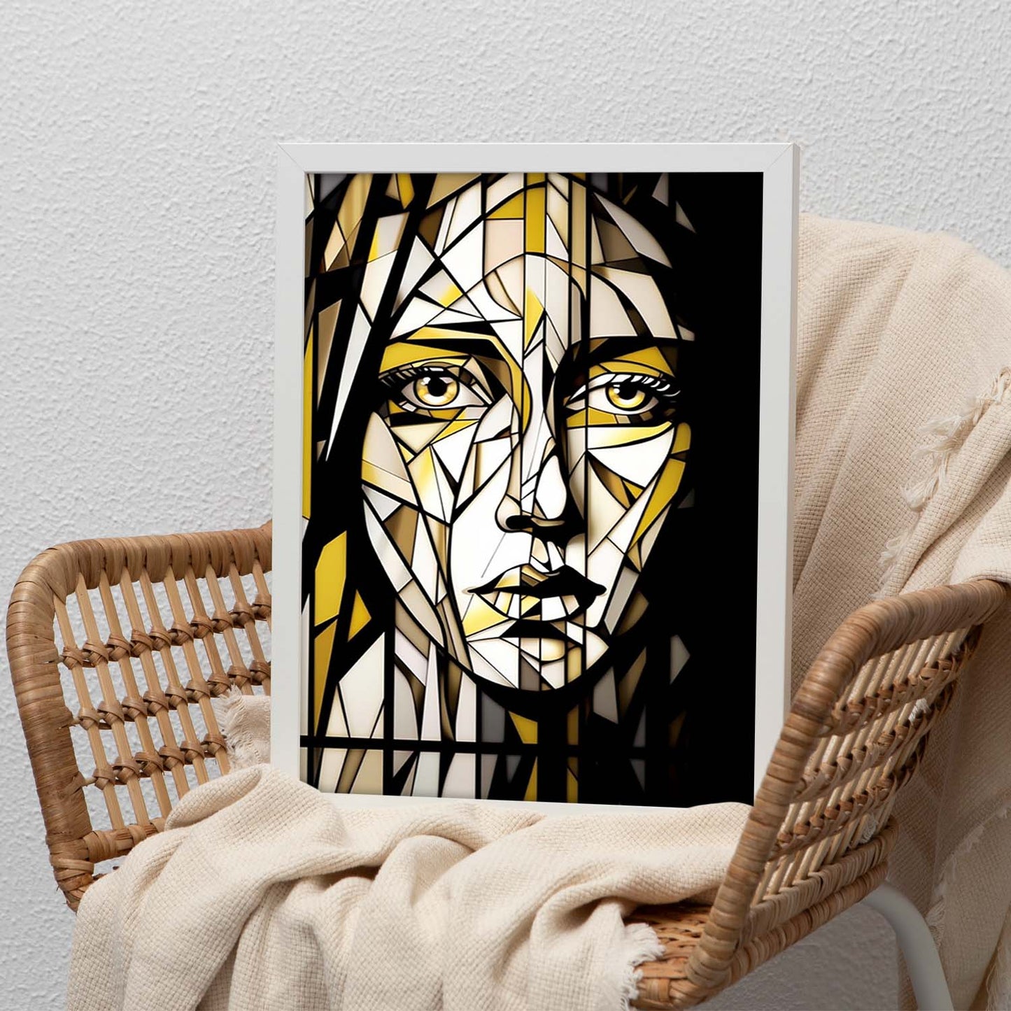 Lámina de pintura blanca con rostro de mujer
