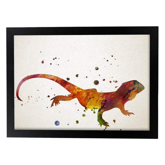 Poster de Lagarto estilo acuarela. Láminas de animales con estilo acuarela-Artwork-Nacnic-A4-Marco Negro-Nacnic Estudio SL