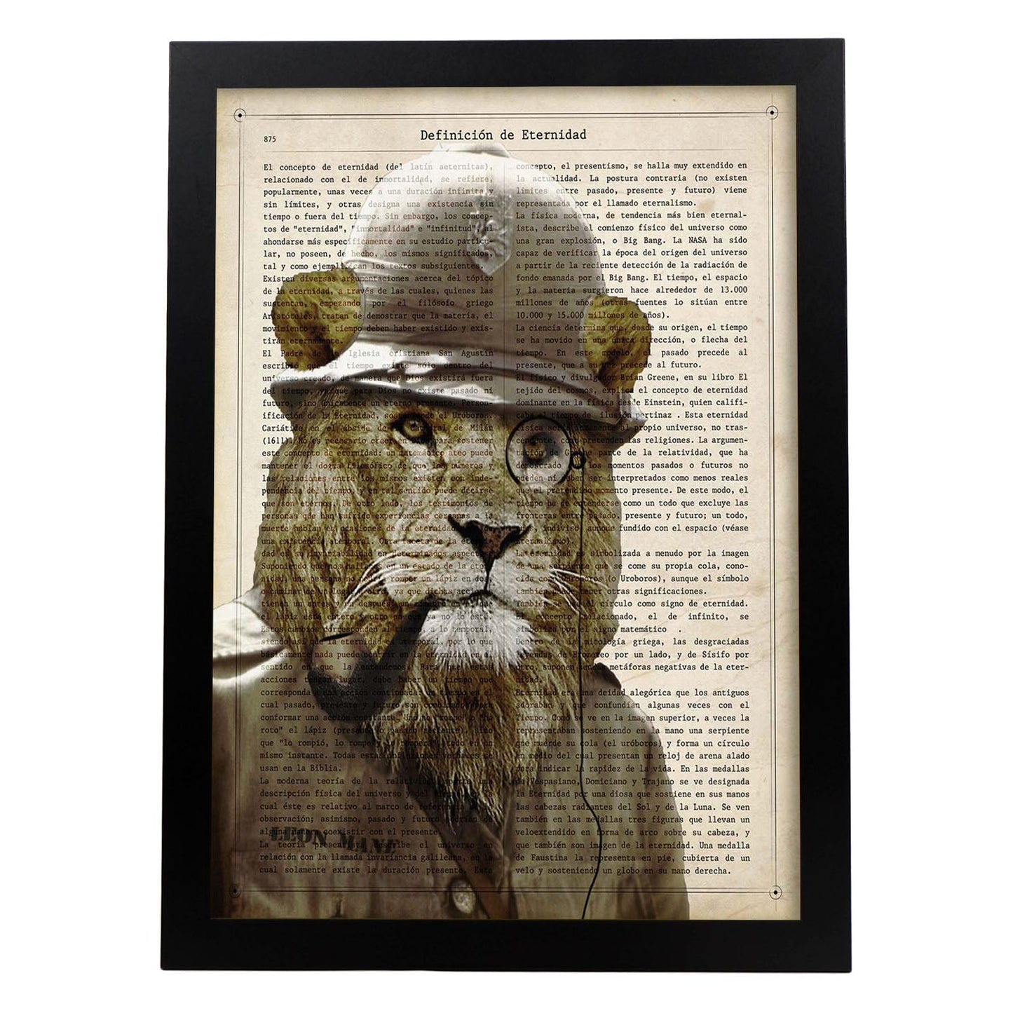 Poster de Leon de safari. Láminas de animales con definiciones. Ilustraciones de animales con textos.-Artwork-Nacnic-A3-Marco Negro-Nacnic Estudio SL