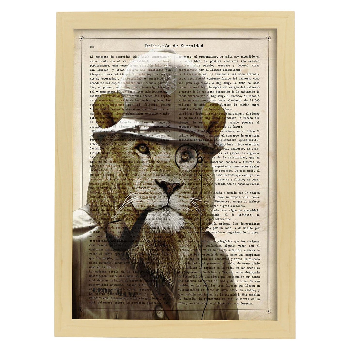 Poster de Leon de safari. Láminas de animales con definiciones. Ilustraciones de animales con textos.-Artwork-Nacnic-A4-Marco Madera clara-Nacnic Estudio SL