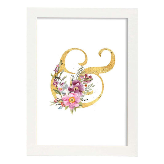 Poster de letra &. Lámina estilo Dorado Rosa con imágenes del alfabeto.-Artwork-Nacnic-A4-Marco Blanco-Nacnic Estudio SL