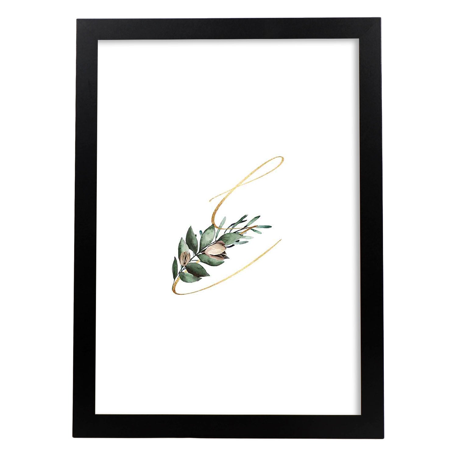 Poster de letra E. Lámina estilo Verde Fino con imágenes del alfabeto.-Artwork-Nacnic-A4-Marco Negro-Nacnic Estudio SL