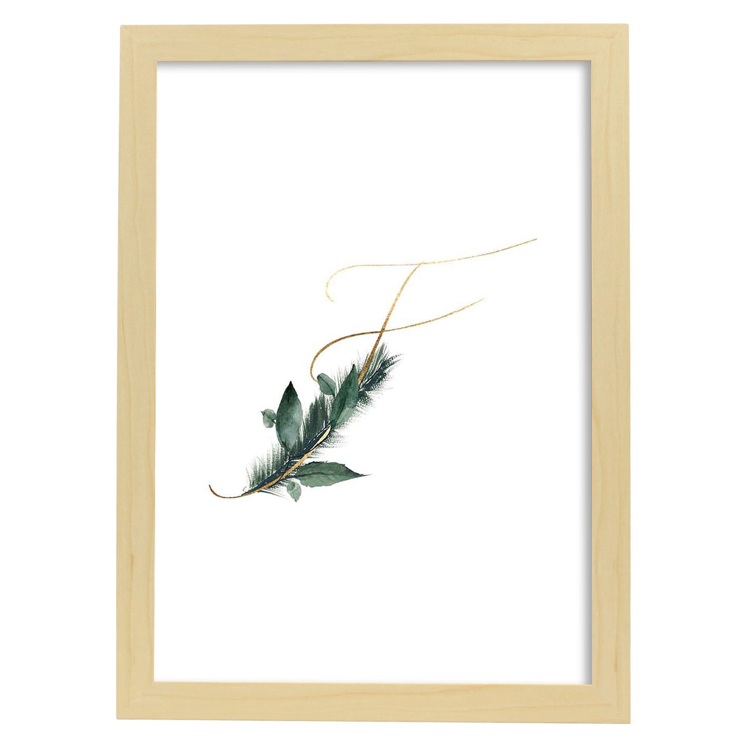 Poster de letra F. Lámina estilo Verde Fino con imágenes del alfabeto.-Artwork-Nacnic-A3-Marco Madera clara-Nacnic Estudio SL