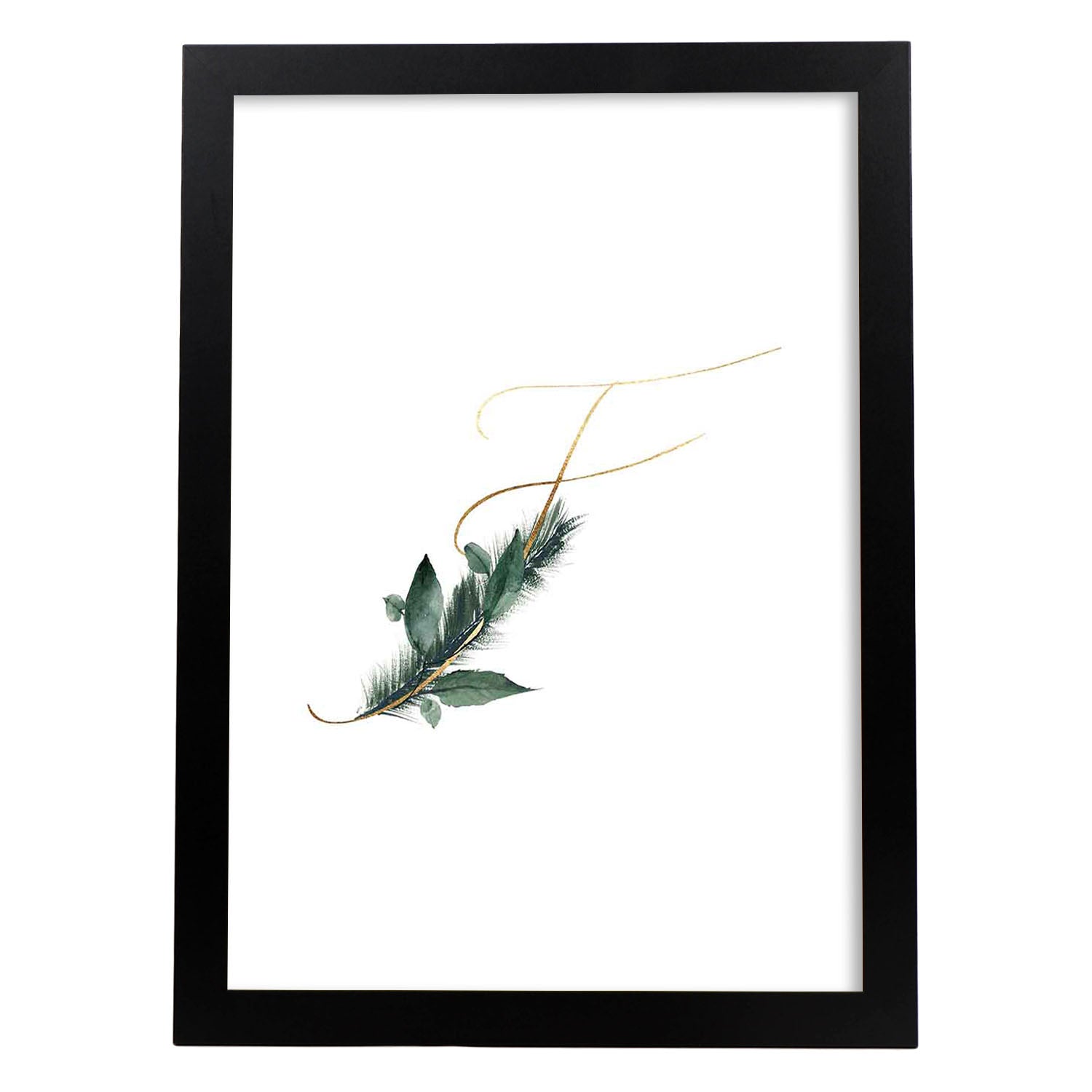 Poster de letra F. Lámina estilo Verde Fino con imágenes del alfabeto.-Artwork-Nacnic-A3-Marco Negro-Nacnic Estudio SL