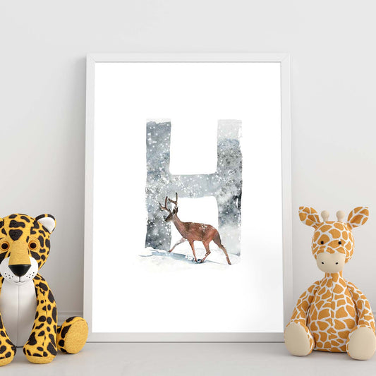 Poster de letra H. Lámina estilo Invierno con imágenes del alfabeto.-Artwork-Nacnic-Nacnic Estudio SL