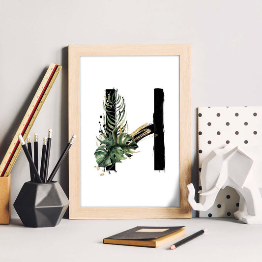 Poster de letra H. Lámina estilo Jungla Negra con imágenes del alfabeto.-Artwork-Nacnic-Nacnic Estudio SL