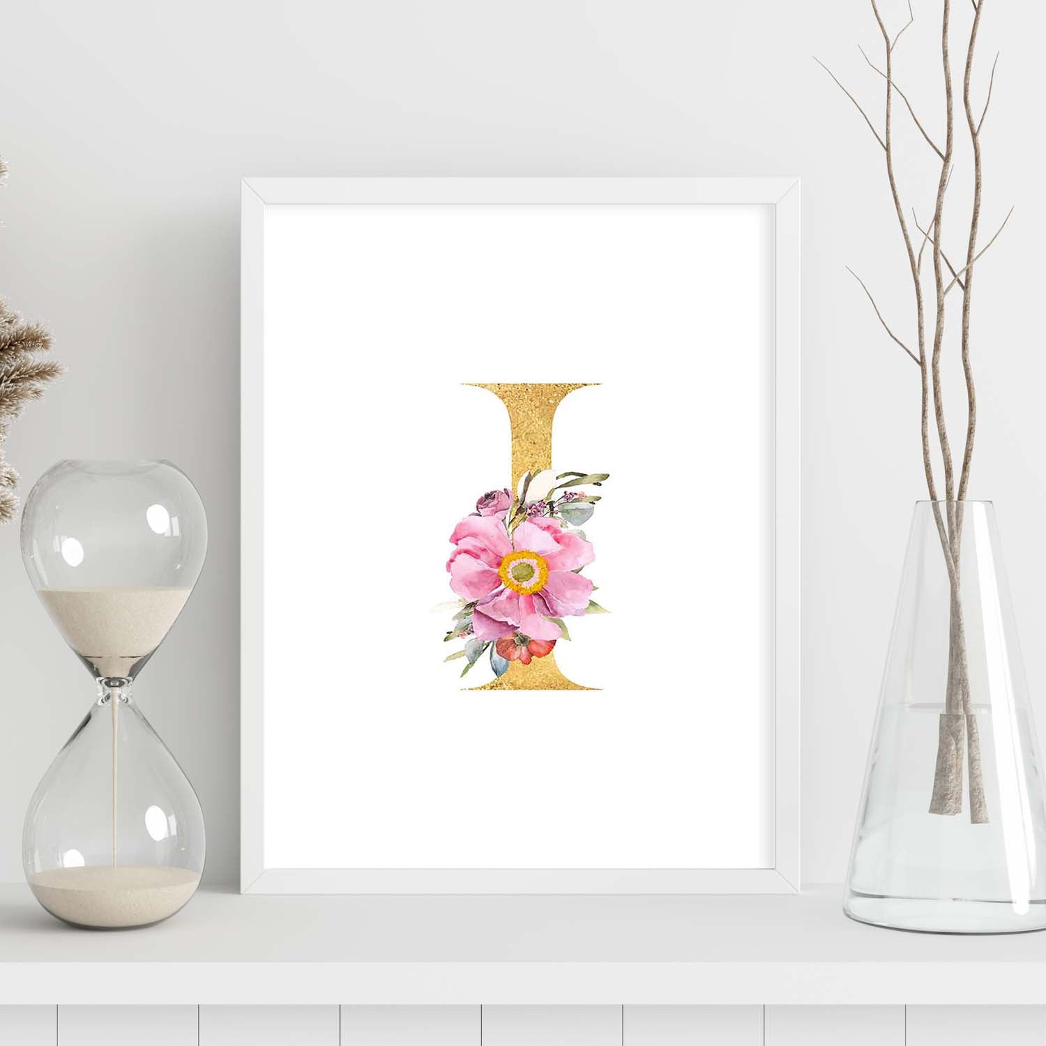 Poster de letra I. Lámina estilo Dorado Rosa con imágenes del alfabeto.-Artwork-Nacnic-Nacnic Estudio SL