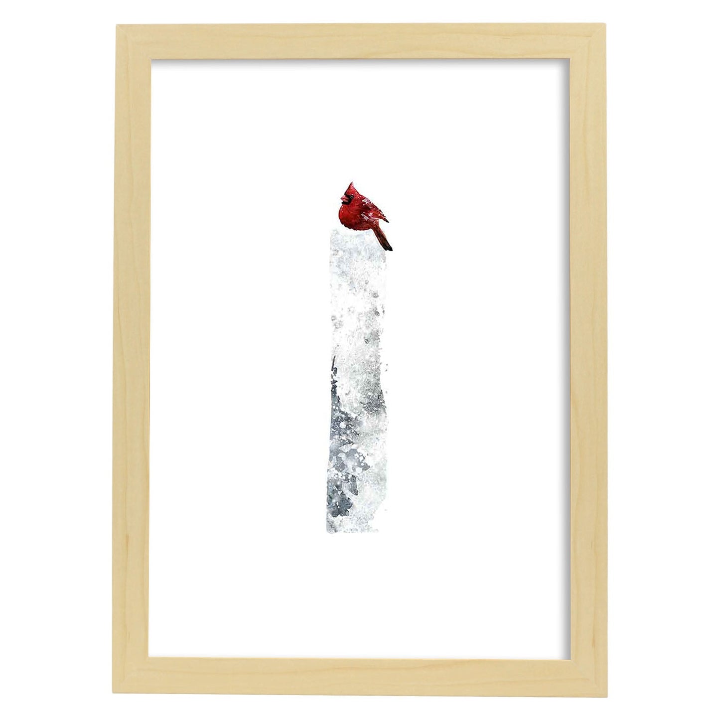 Poster de letra I. Lámina estilo Invierno con imágenes del alfabeto.-Artwork-Nacnic-A4-Marco Madera clara-Nacnic Estudio SL