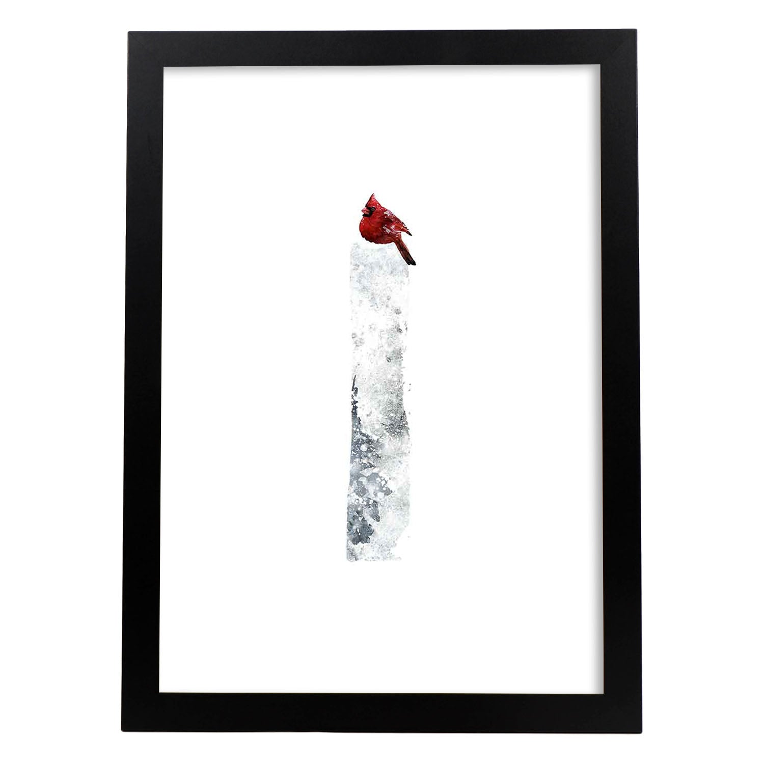 Poster de letra I. Lámina estilo Invierno con imágenes del alfabeto.-Artwork-Nacnic-A4-Marco Negro-Nacnic Estudio SL