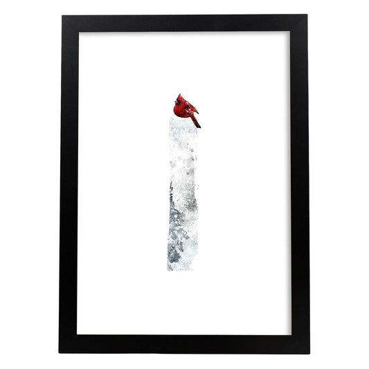 Poster de letra I. Lámina estilo Invierno con imágenes del alfabeto.-Artwork-Nacnic-A4-Marco Negro-Nacnic Estudio SL