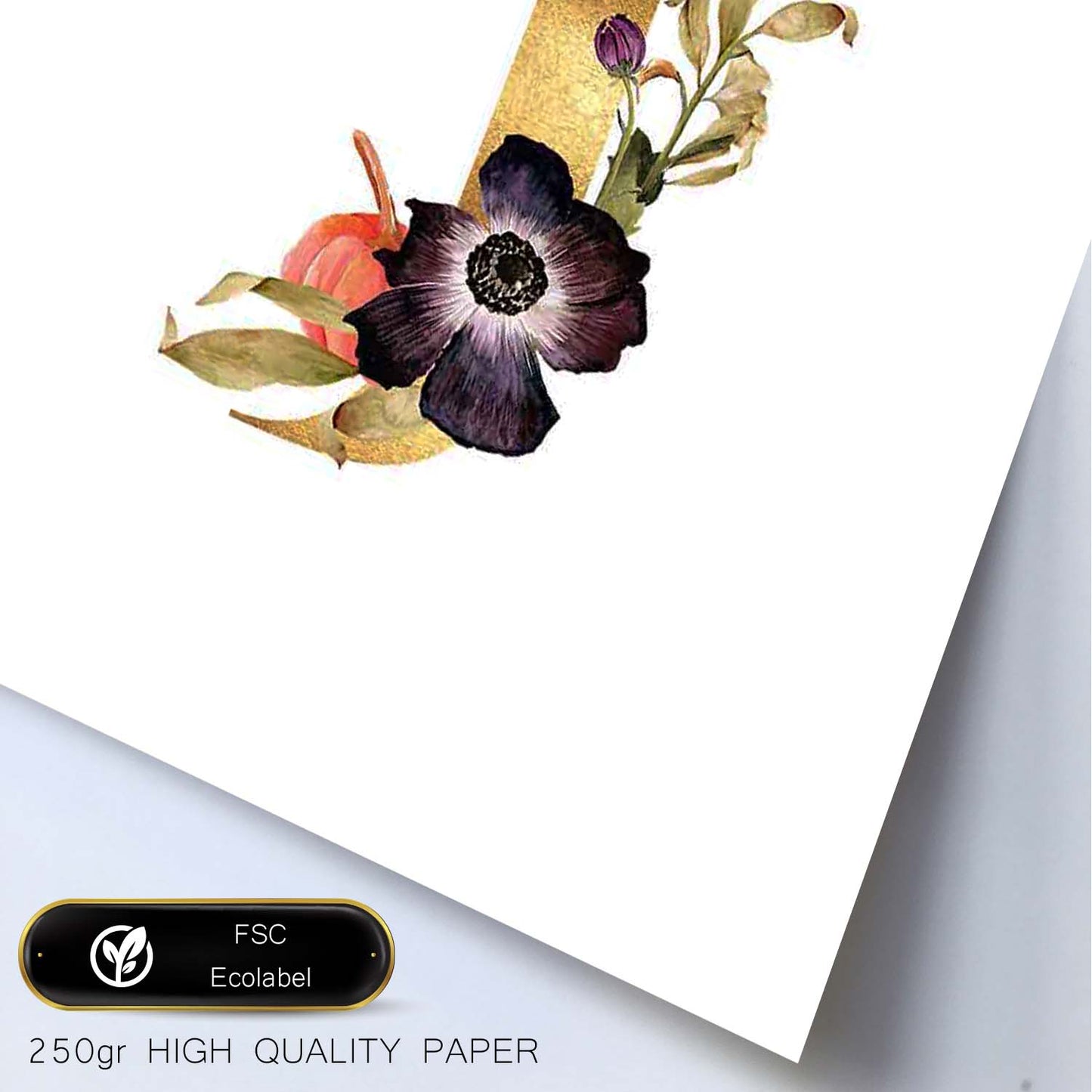 Poster de letra J. Lámina estilo Dorado Floral con imágenes del alfabeto.-Artwork-Nacnic-Nacnic Estudio SL