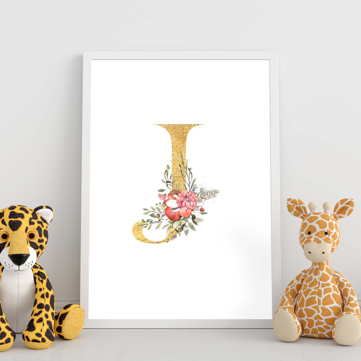 Poster de letra J. Lámina estilo Dorado Rosa con imágenes del alfabeto.-Artwork-Nacnic-Nacnic Estudio SL