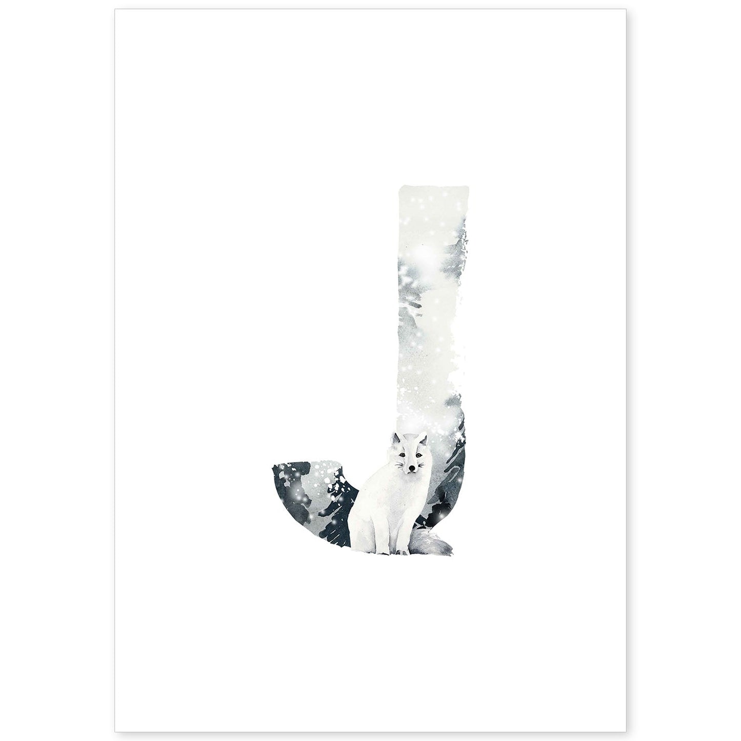 Poster de letra J. Lámina estilo Invierno con imágenes del alfabeto.-Artwork-Nacnic-A4-Sin marco-Nacnic Estudio SL