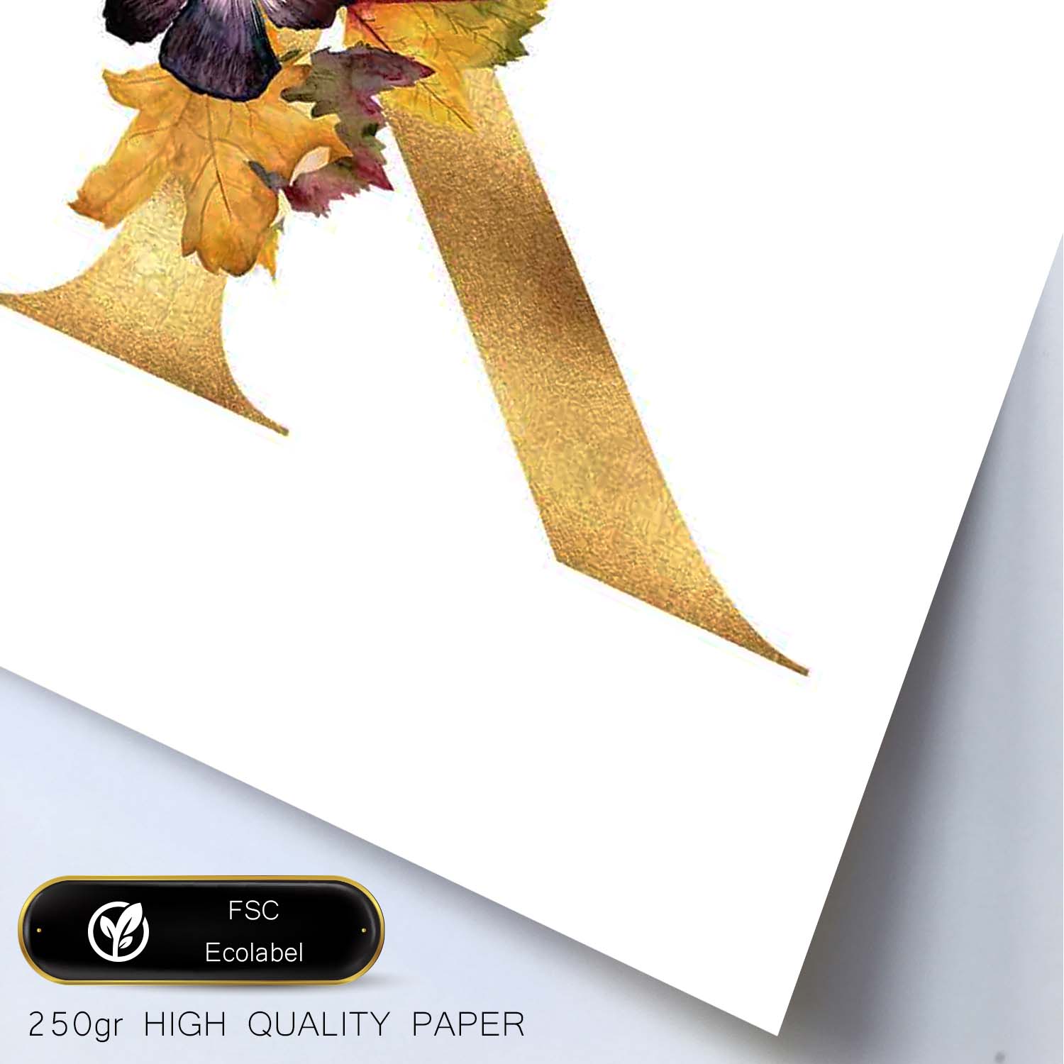 Poster de letra K. Lámina estilo Dorado Floral con imágenes del alfabeto.-Artwork-Nacnic-Nacnic Estudio SL