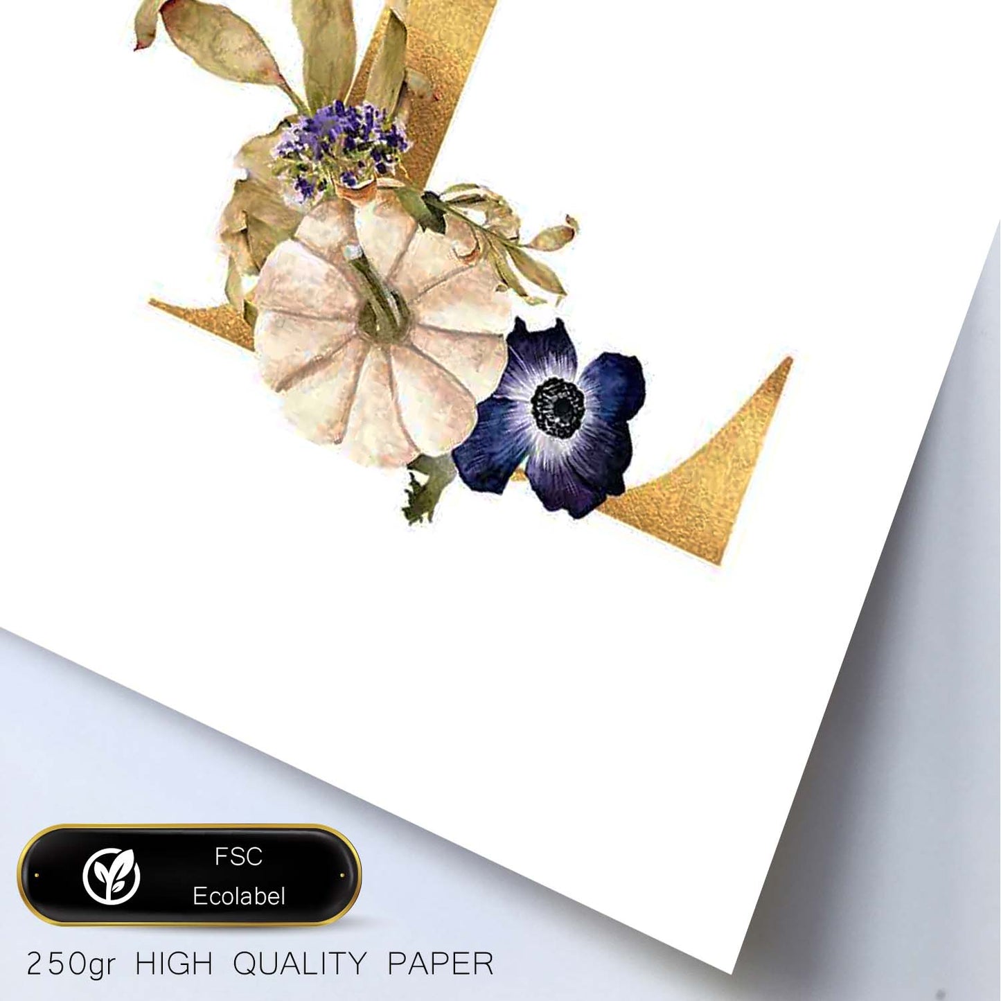 Poster de letra L. Lámina estilo Dorado Floral con imágenes del alfabeto.-Artwork-Nacnic-Nacnic Estudio SL