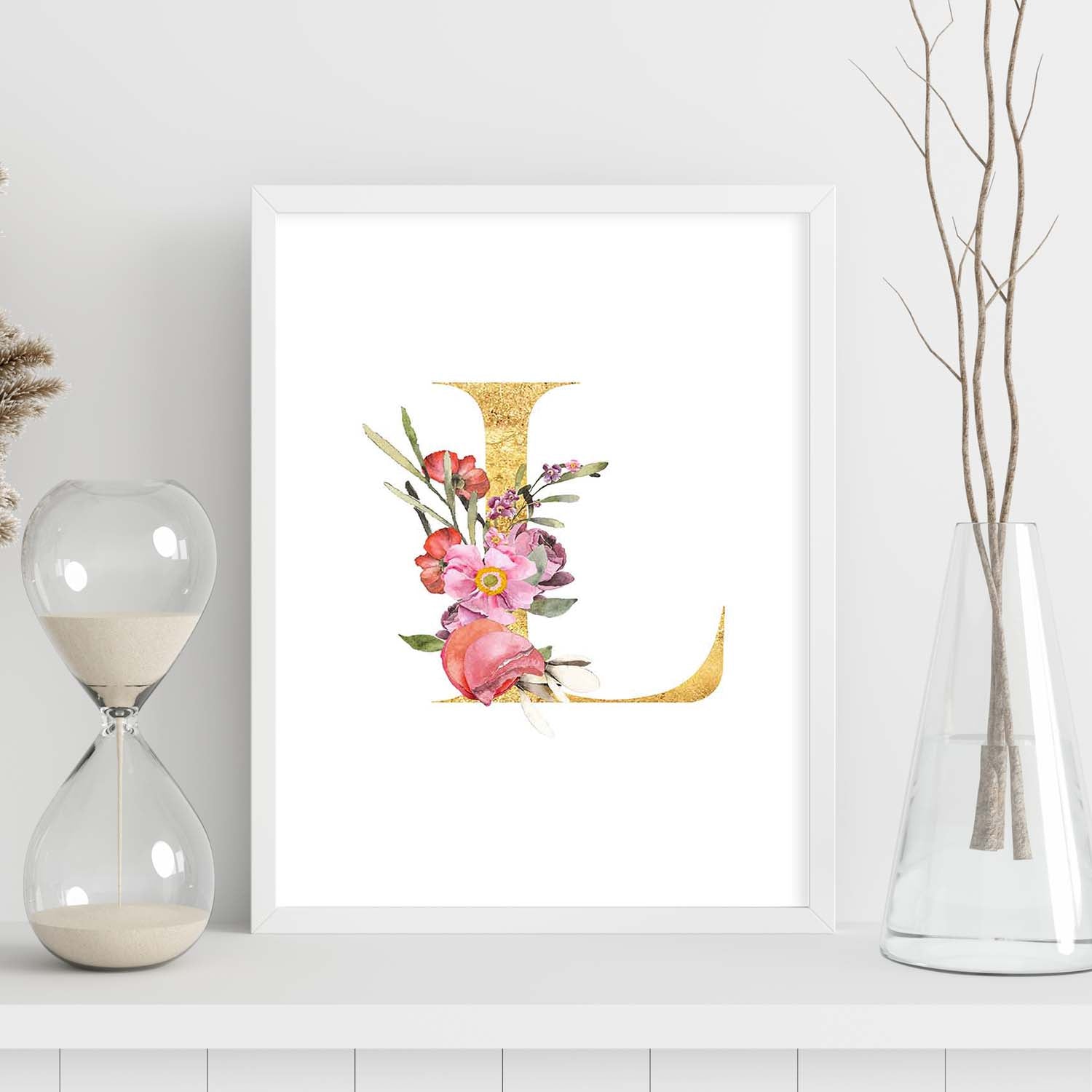 Poster de letra L. Lámina estilo Dorado Rosa con imágenes del alfabeto.-Artwork-Nacnic-Nacnic Estudio SL