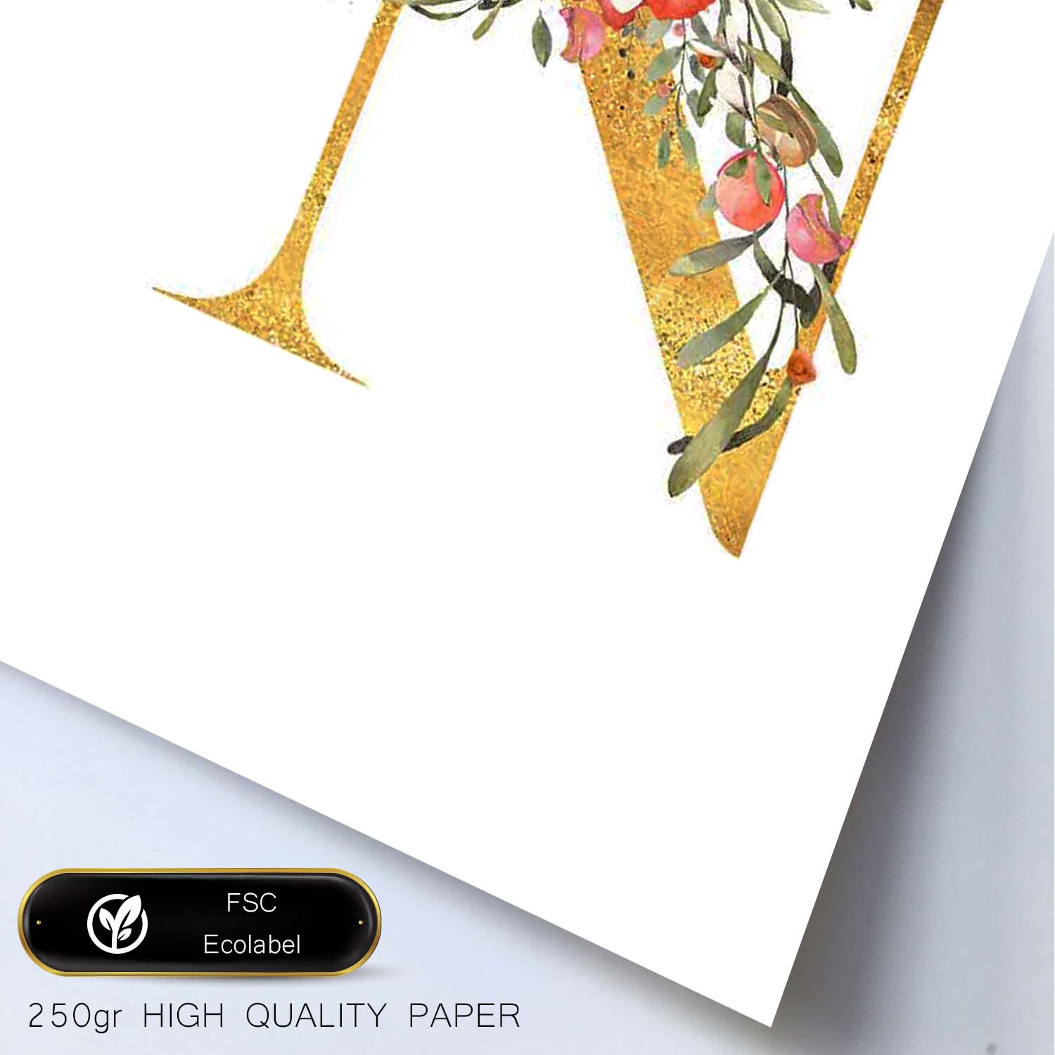 Poster de letra N. Lámina estilo Dorado Rosa con imágenes del alfabeto.-Artwork-Nacnic-Nacnic Estudio SL