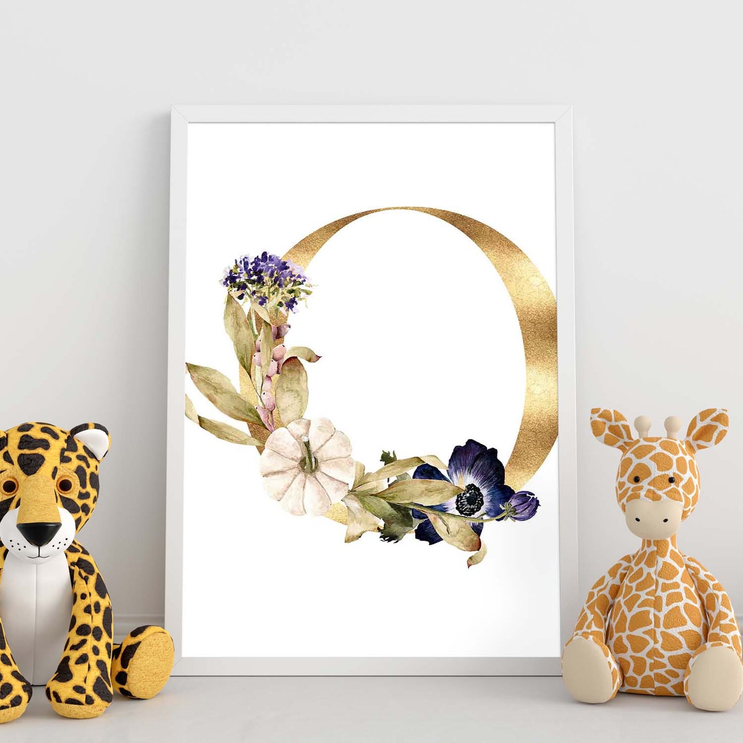 Poster de letra O. Lámina estilo Dorado Floral con imágenes del alfabeto.-Artwork-Nacnic-Nacnic Estudio SL