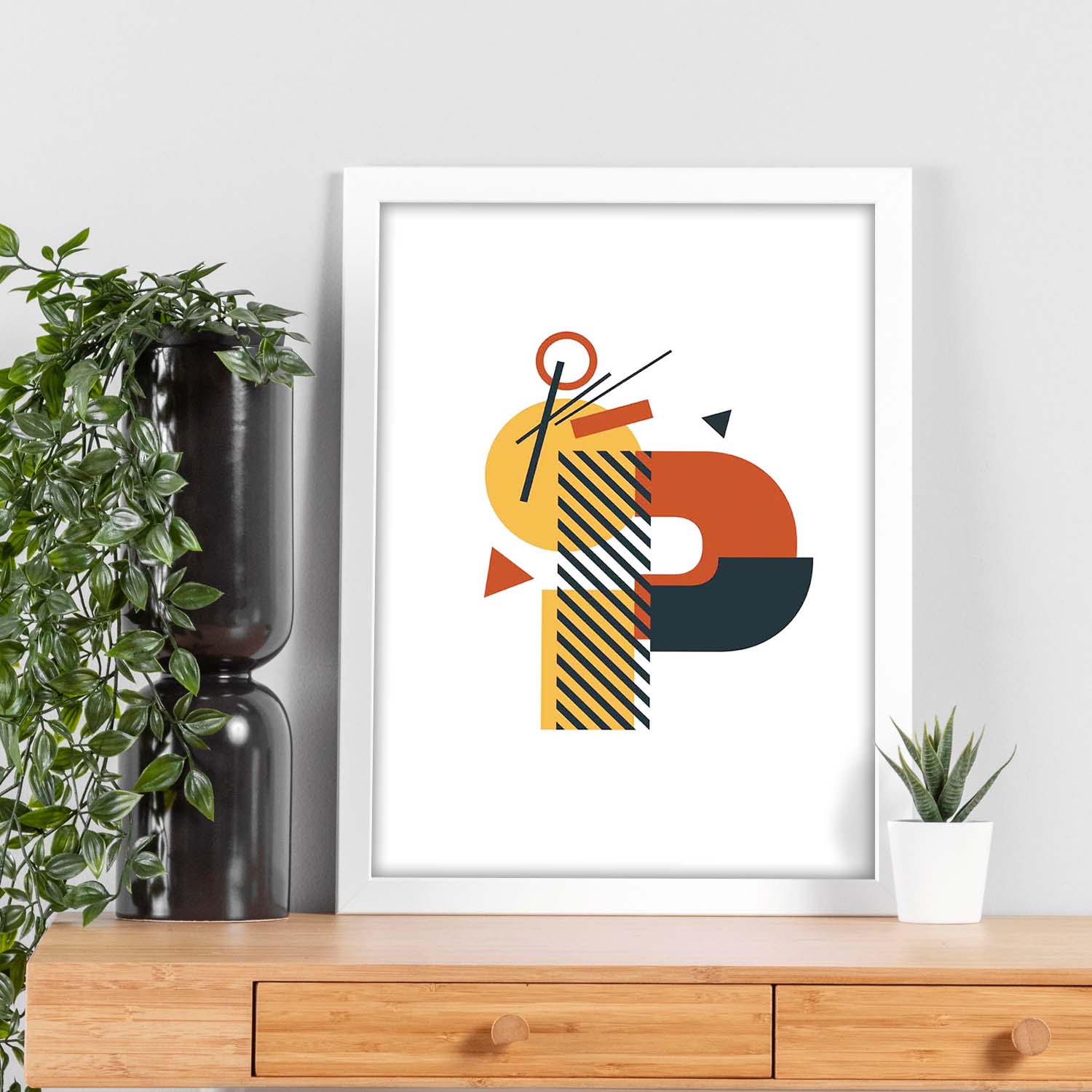 Poster de letra P. Lámina estilo Geometria con formas con imágenes del alfabeto.-Artwork-Nacnic-Nacnic Estudio SL