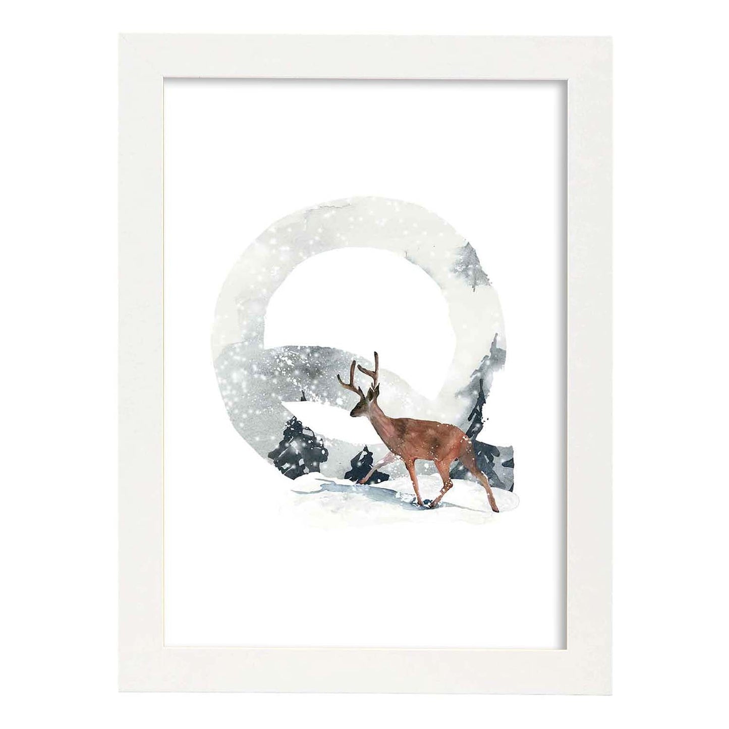 Poster de letra Q. Lámina estilo Invierno con imágenes del alfabeto.-Artwork-Nacnic-A4-Marco Blanco-Nacnic Estudio SL