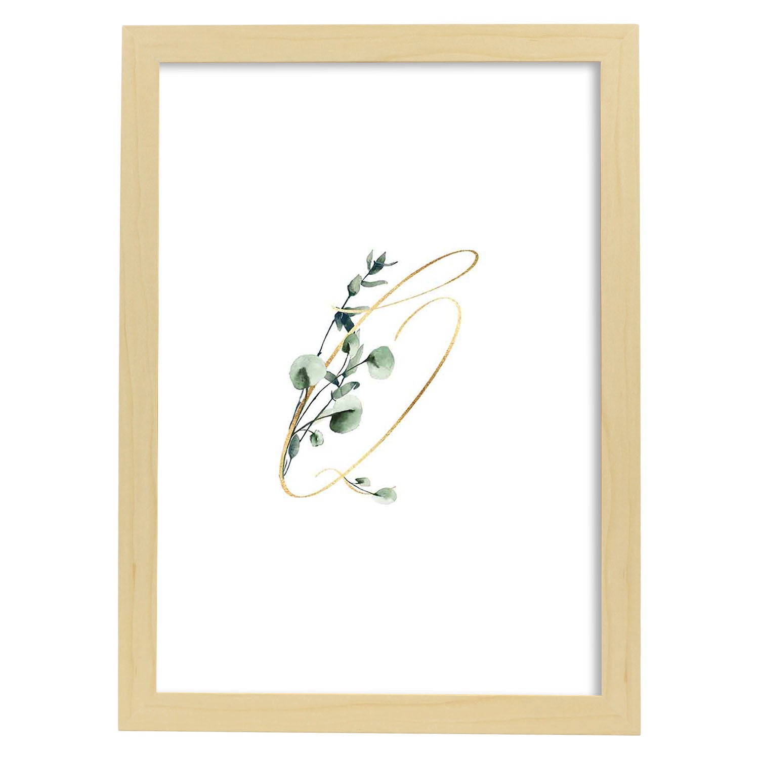 Poster de letra Q. Lámina estilo Verde Fino con imágenes del alfabeto.-Artwork-Nacnic-A3-Marco Madera clara-Nacnic Estudio SL