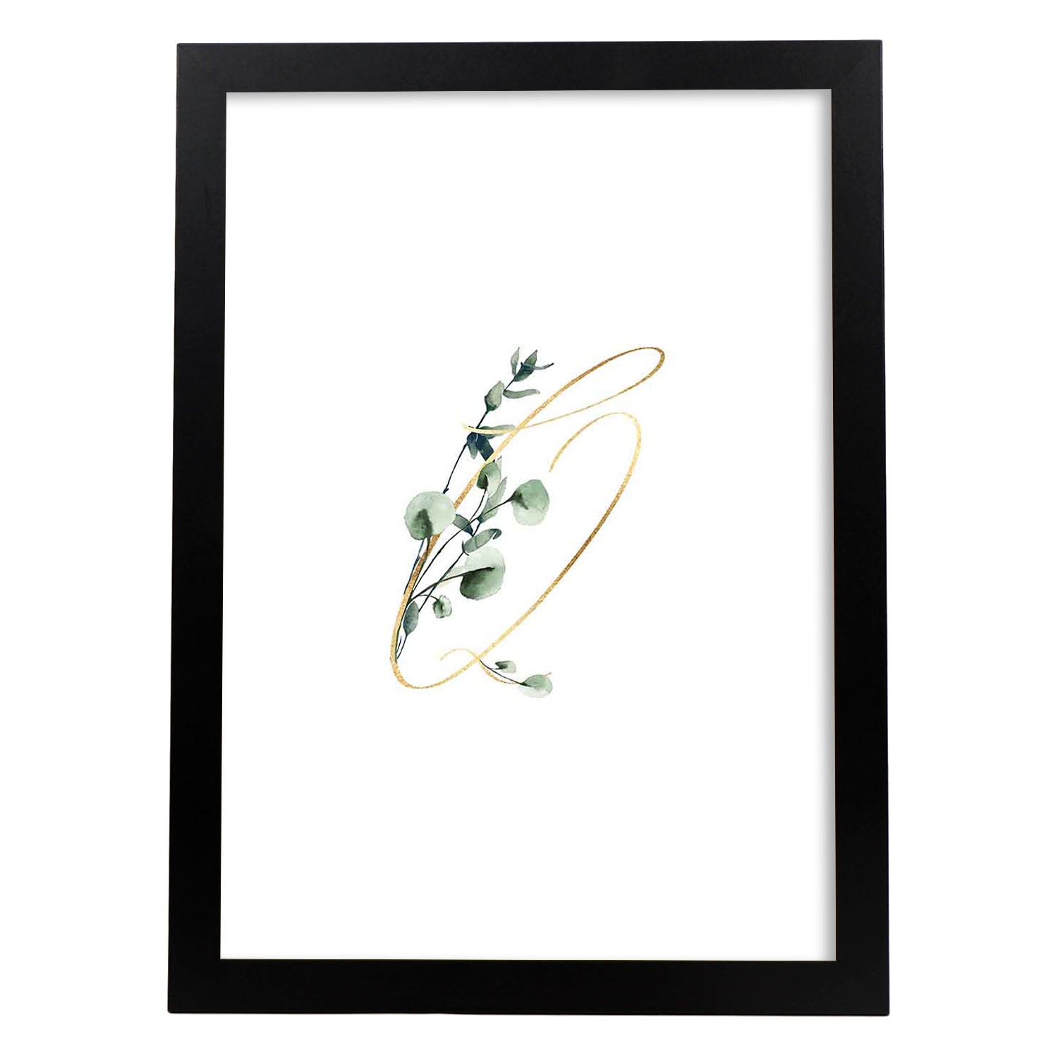 Poster de letra Q. Lámina estilo Verde Fino con imágenes del alfabeto.-Artwork-Nacnic-A4-Marco Negro-Nacnic Estudio SL