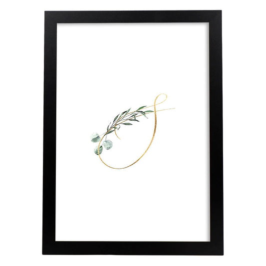 Poster de letra S. Lámina estilo Verde Fino con imágenes del alfabeto.-Artwork-Nacnic-A4-Marco Negro-Nacnic Estudio SL