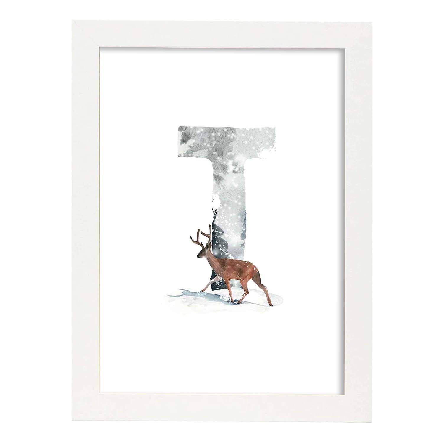 Poster de letra T. Lámina estilo Invierno con imágenes del alfabeto.-Artwork-Nacnic-A3-Marco Blanco-Nacnic Estudio SL